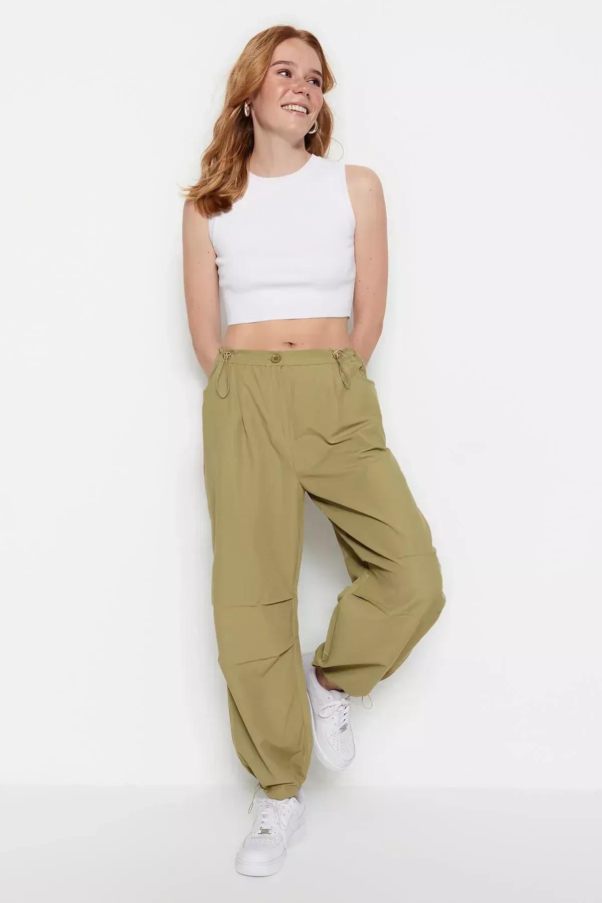 Green Jogger Elastic Woven Trousers, Green, large image number 6