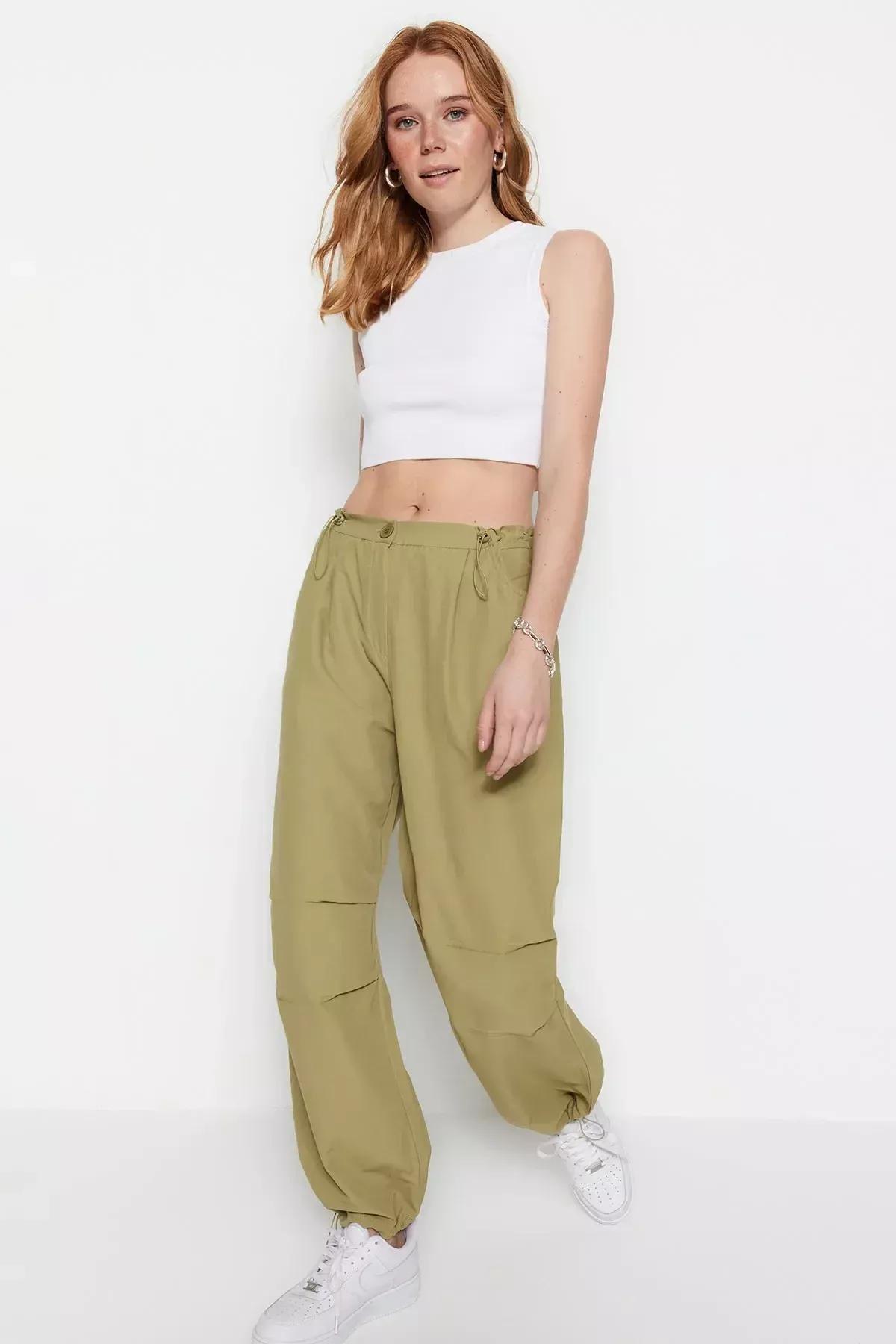 Green Jogger Elastic Woven Trousers, Green, large image number 7
