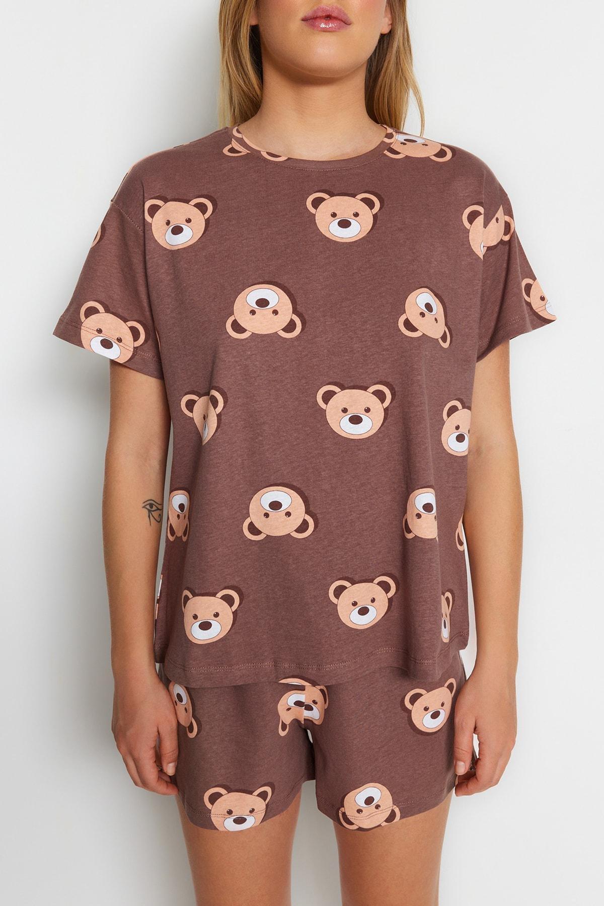Brown Printed Pyjama Set, , large image number 0