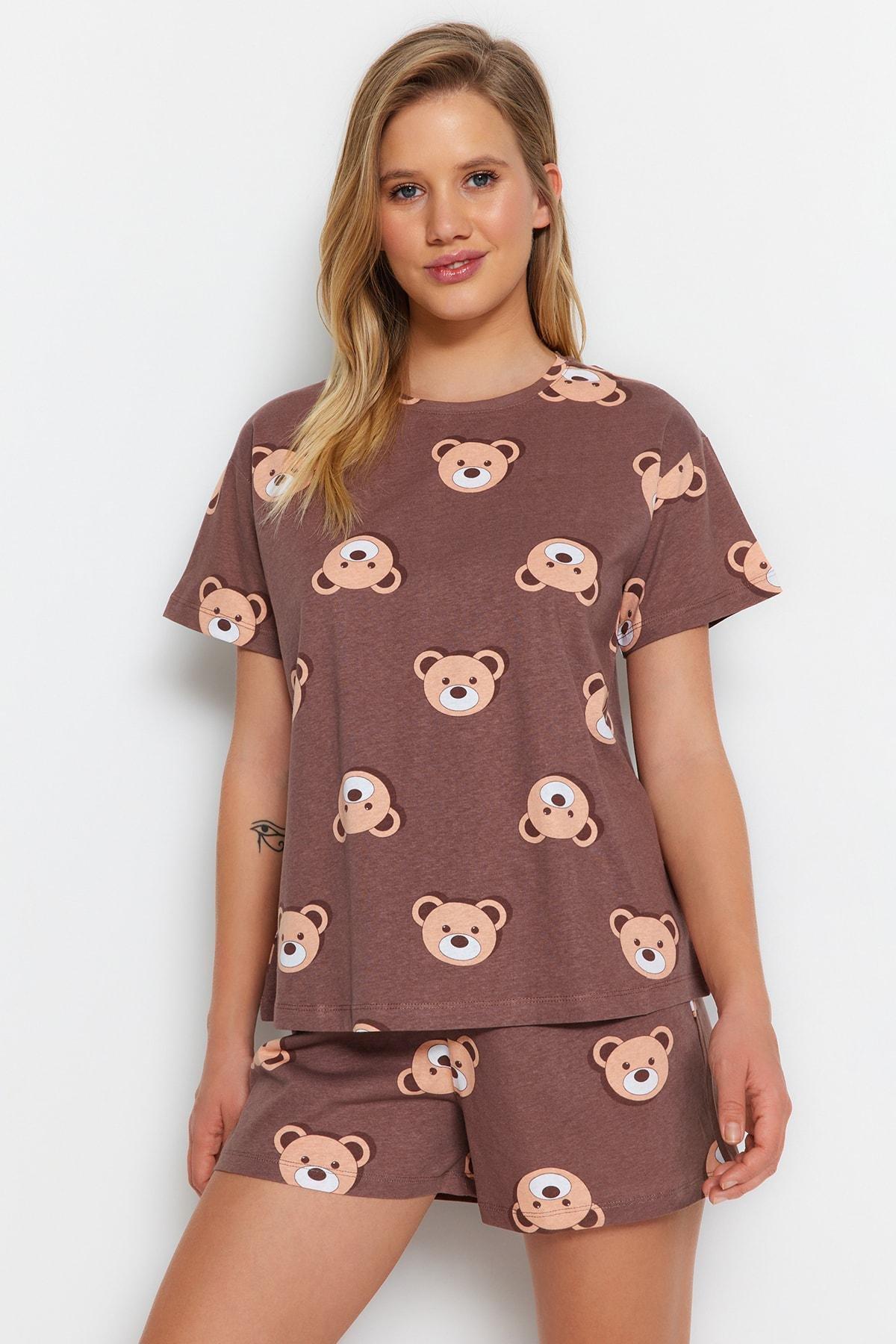 Brown Printed Pyjama Set, , large image number 1