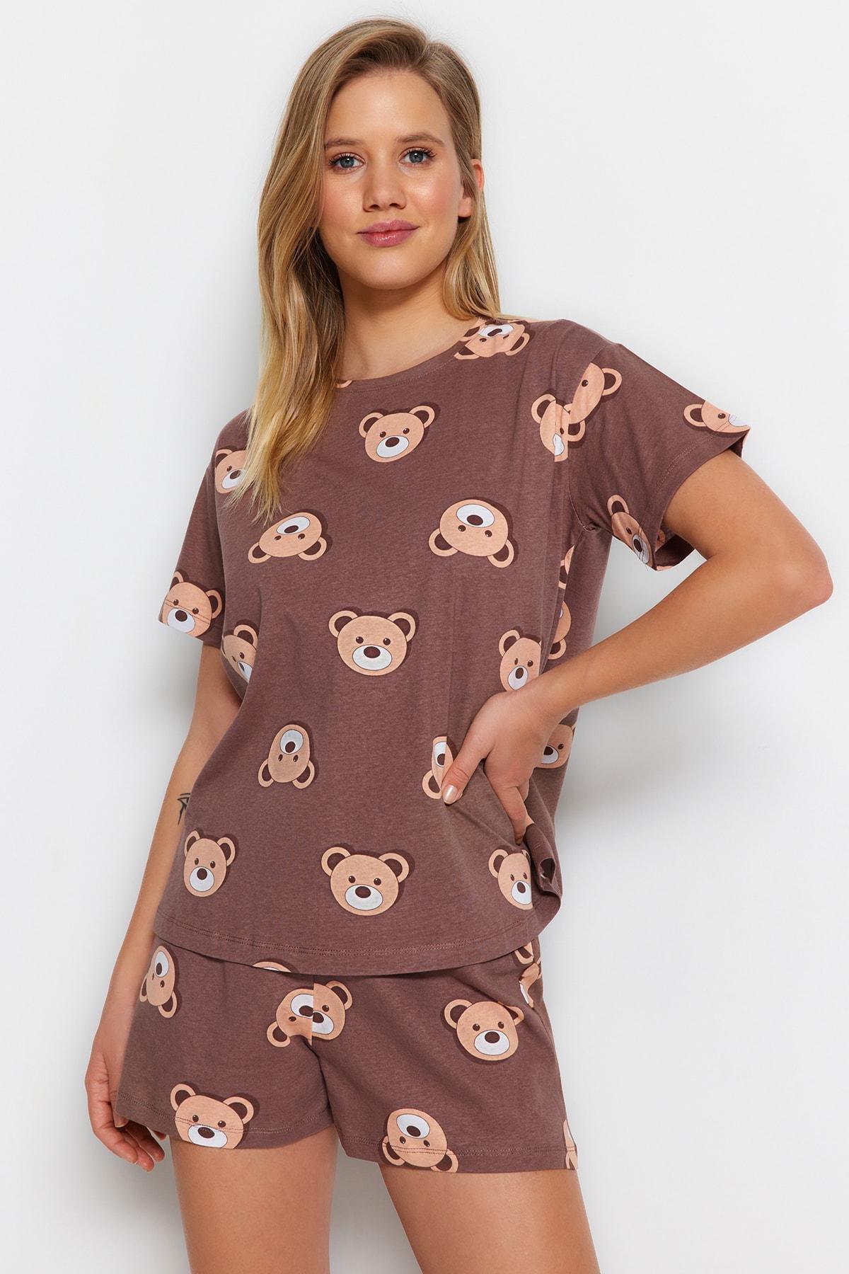 Brown Printed Pyjama Set, , large image number 2