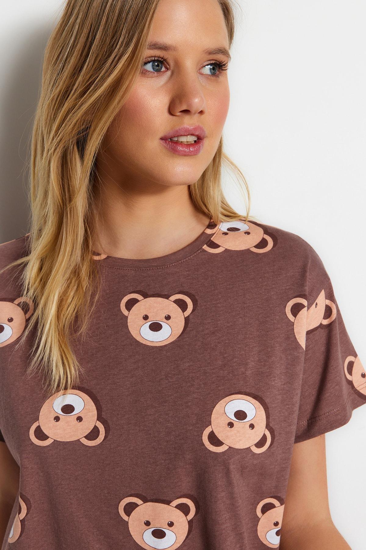 Brown Printed Pyjama Set, , large image number 3