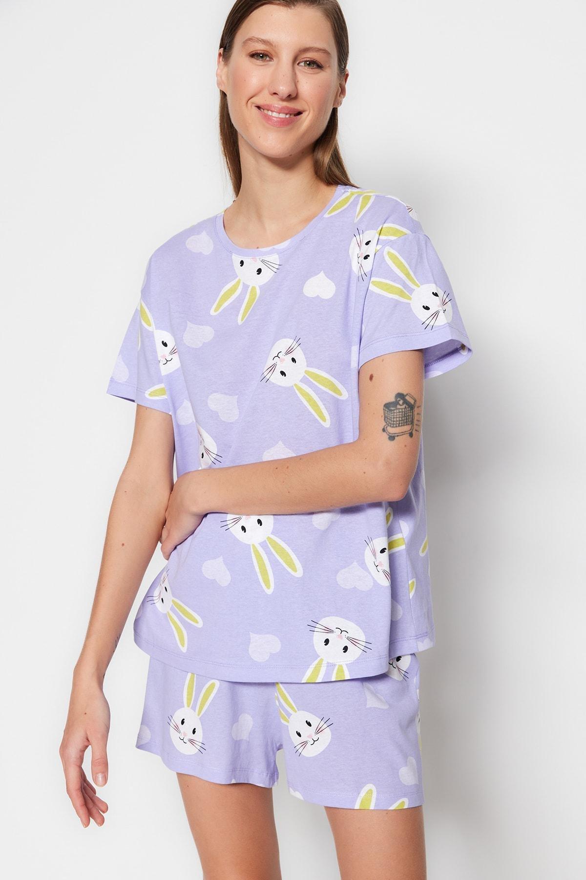Purple Printed Pyjama Set, , large image number 1