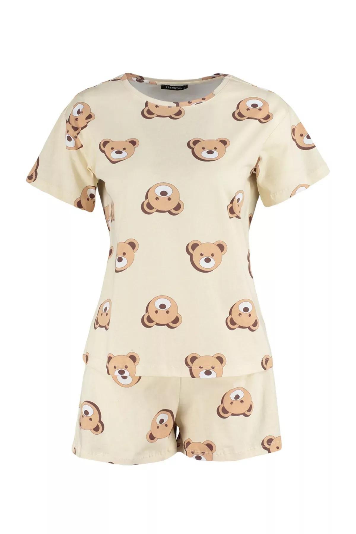 Ecru Crew Neck Graphic Pyjama Set, Ecru, large image number 5