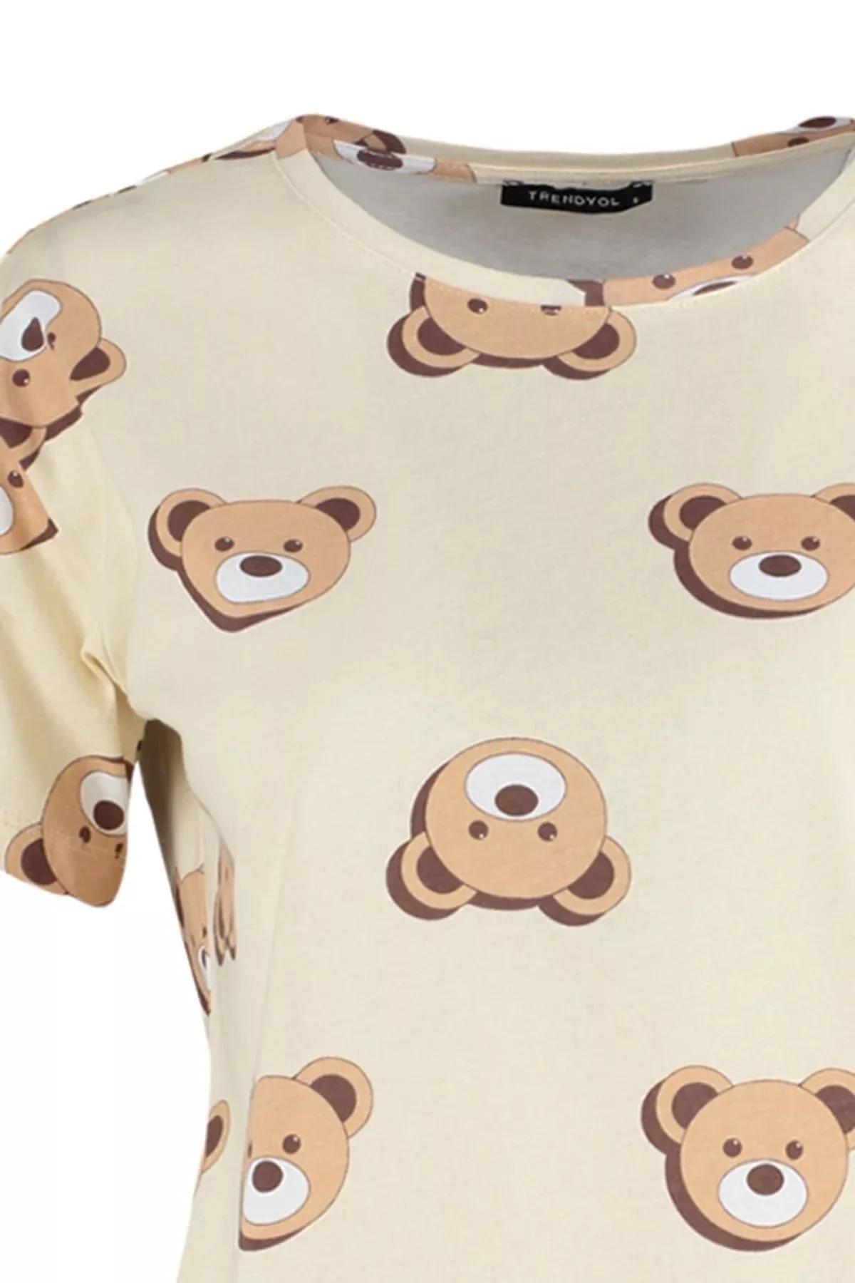 Ecru Crew Neck Graphic Pyjama Set, Ecru, large image number 6