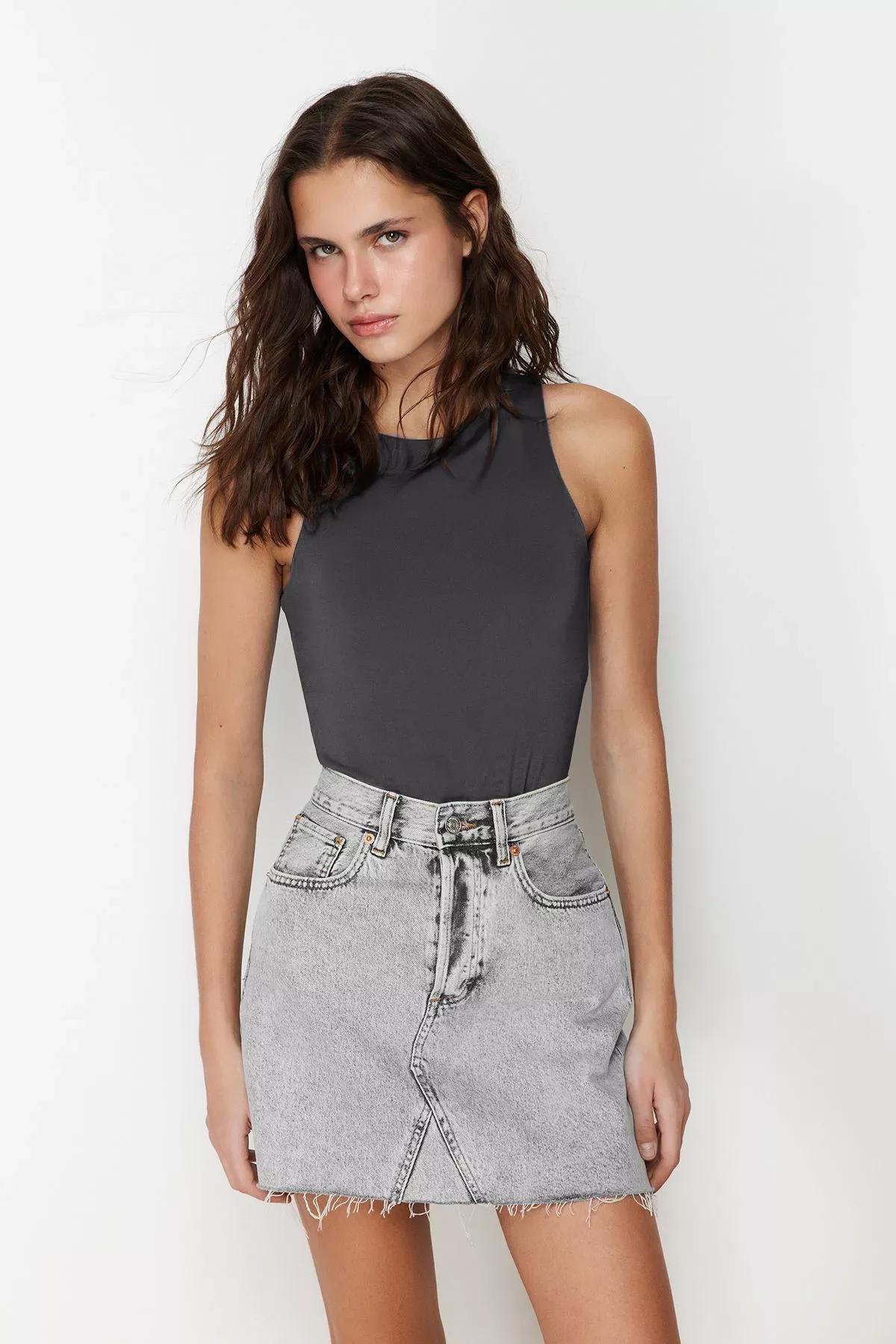 Grey Halter Neck Bodysuit, Anthracite, medium