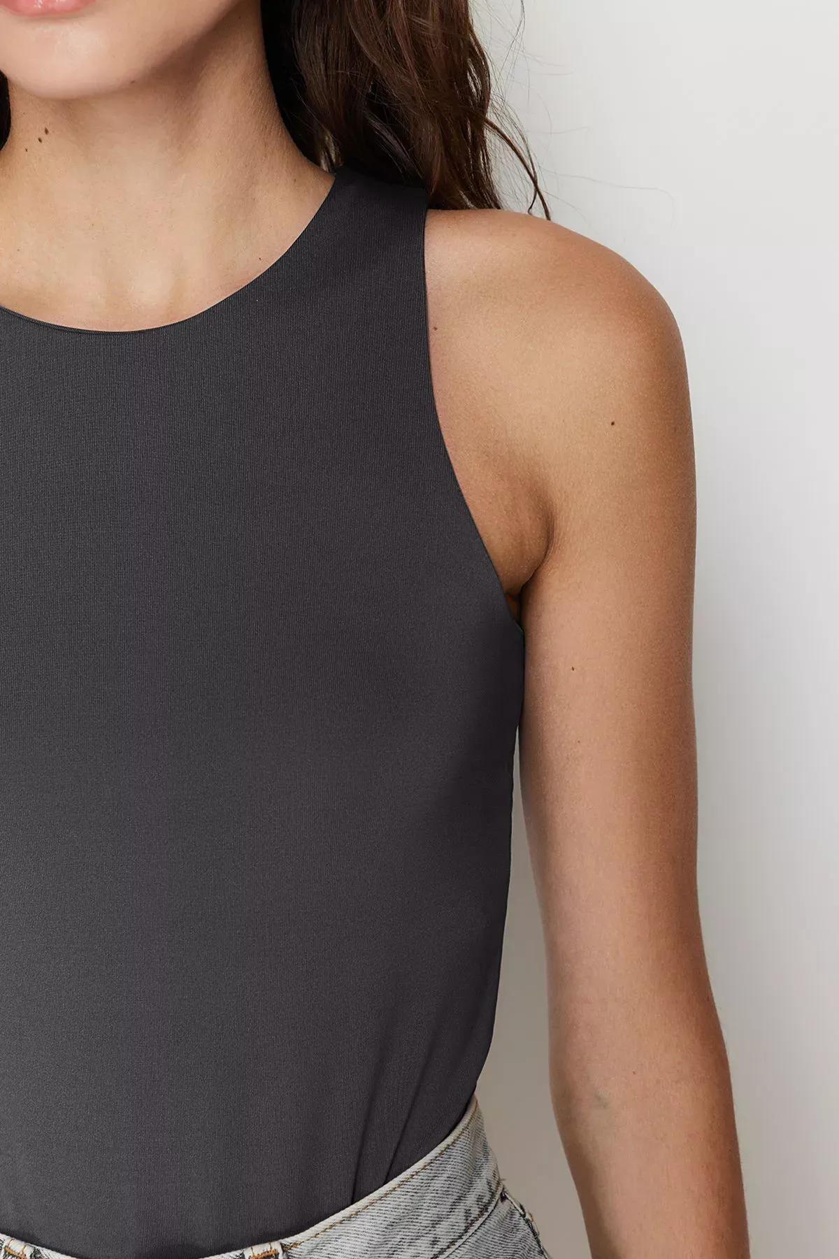 Grey Halter Neck Bodysuit, Anthracite, large image number 4