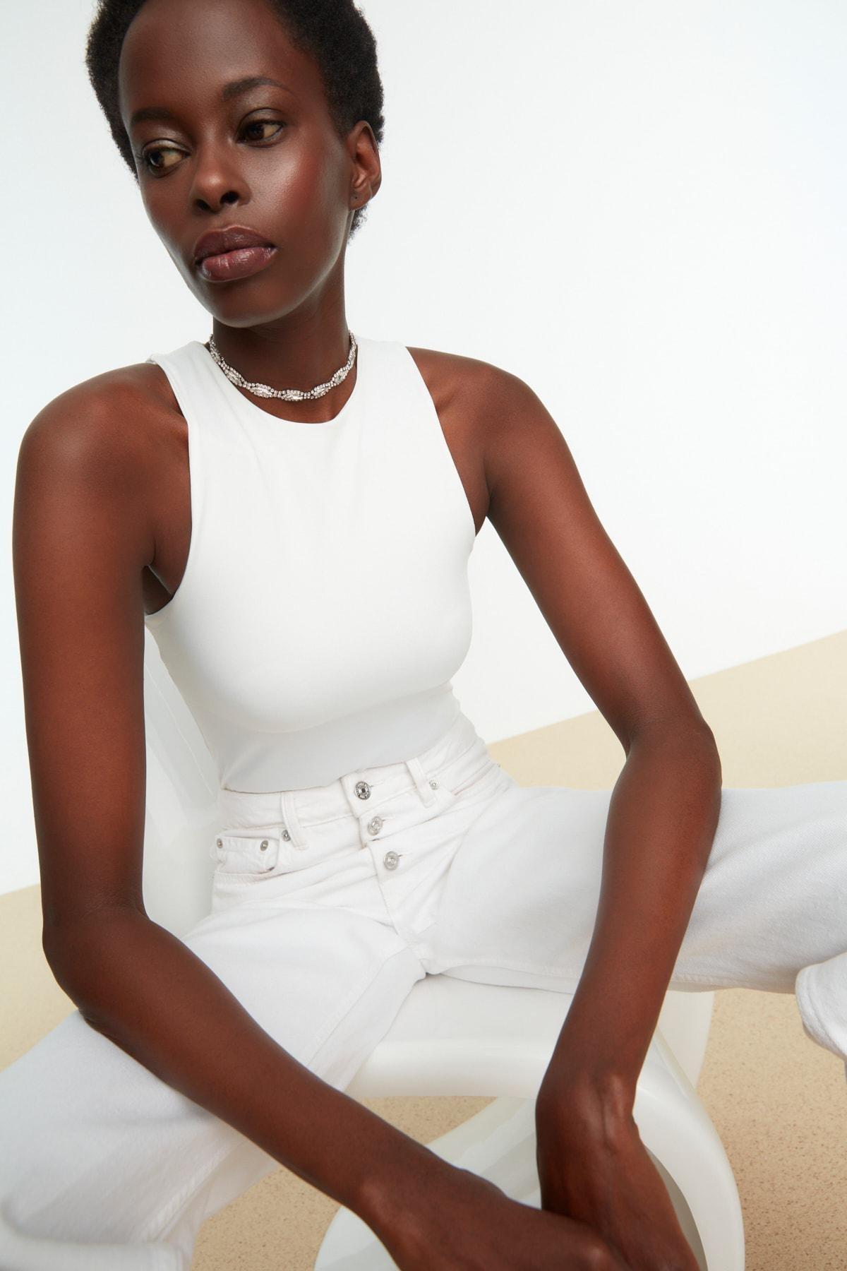 White Women Fitted Bodysuit, , large image number 0
