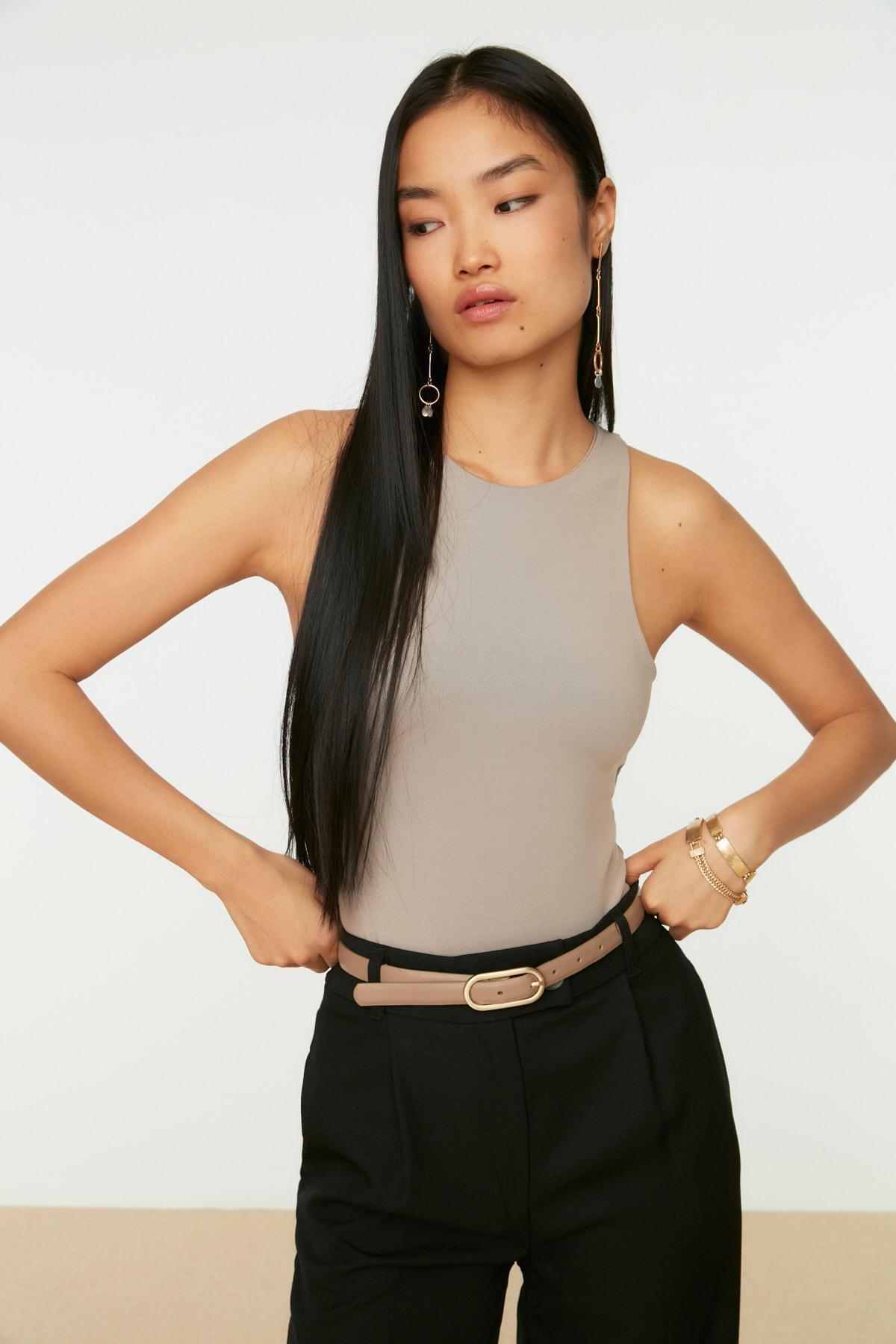 Orange Collared Knitted Tops, Brown, large image number 0