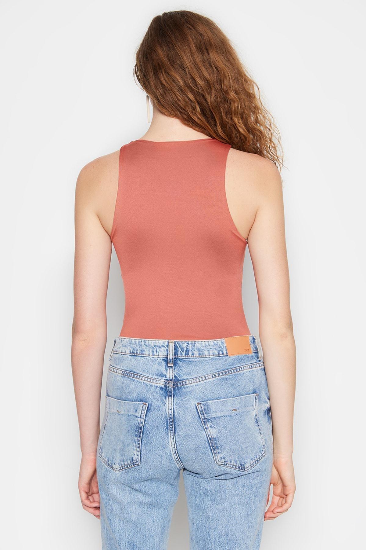 Orange Collared Knitted Tops, Brown, large image number 14