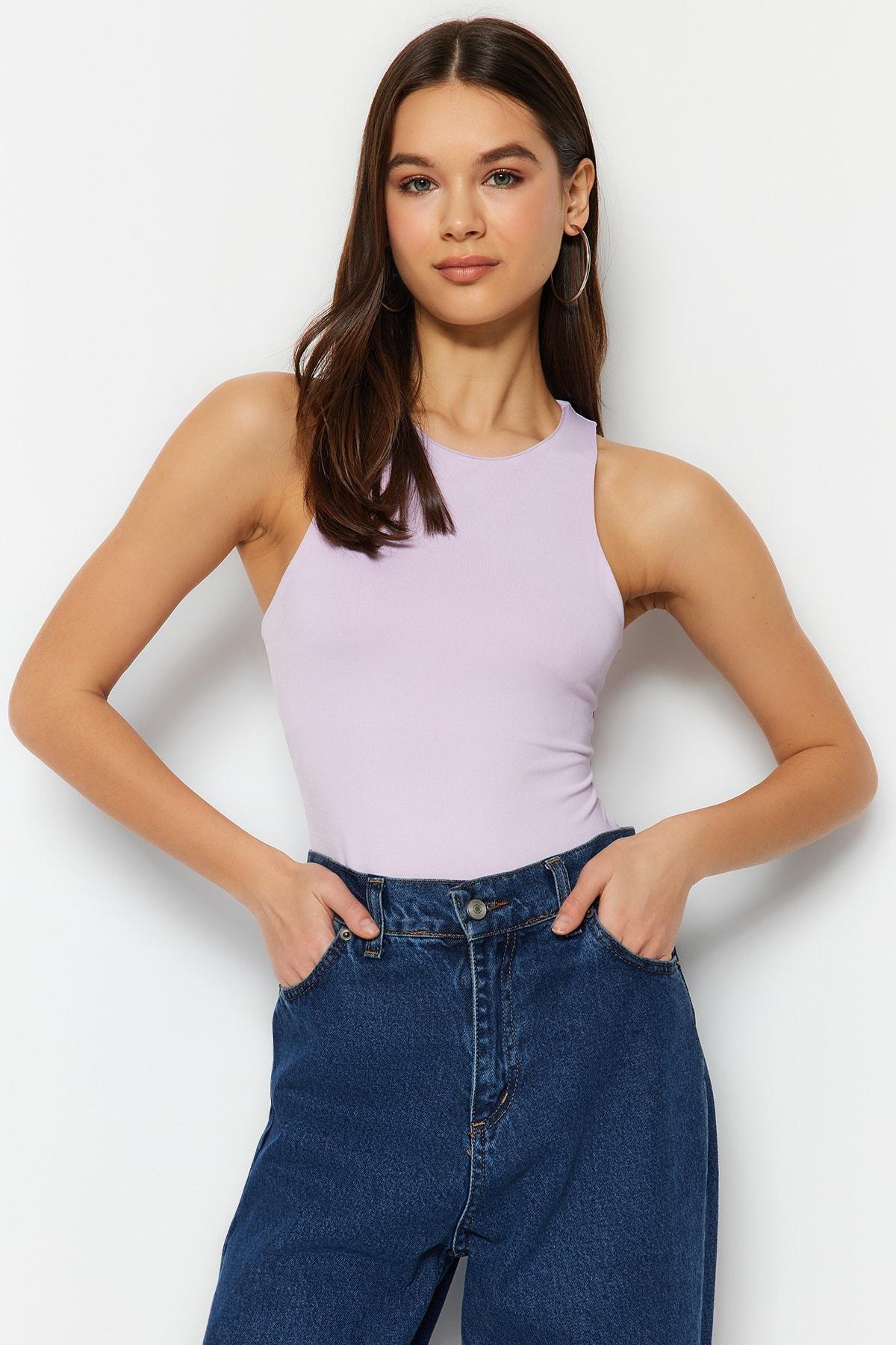 Purple Collared Knitted Tops, Purple, large image number 0