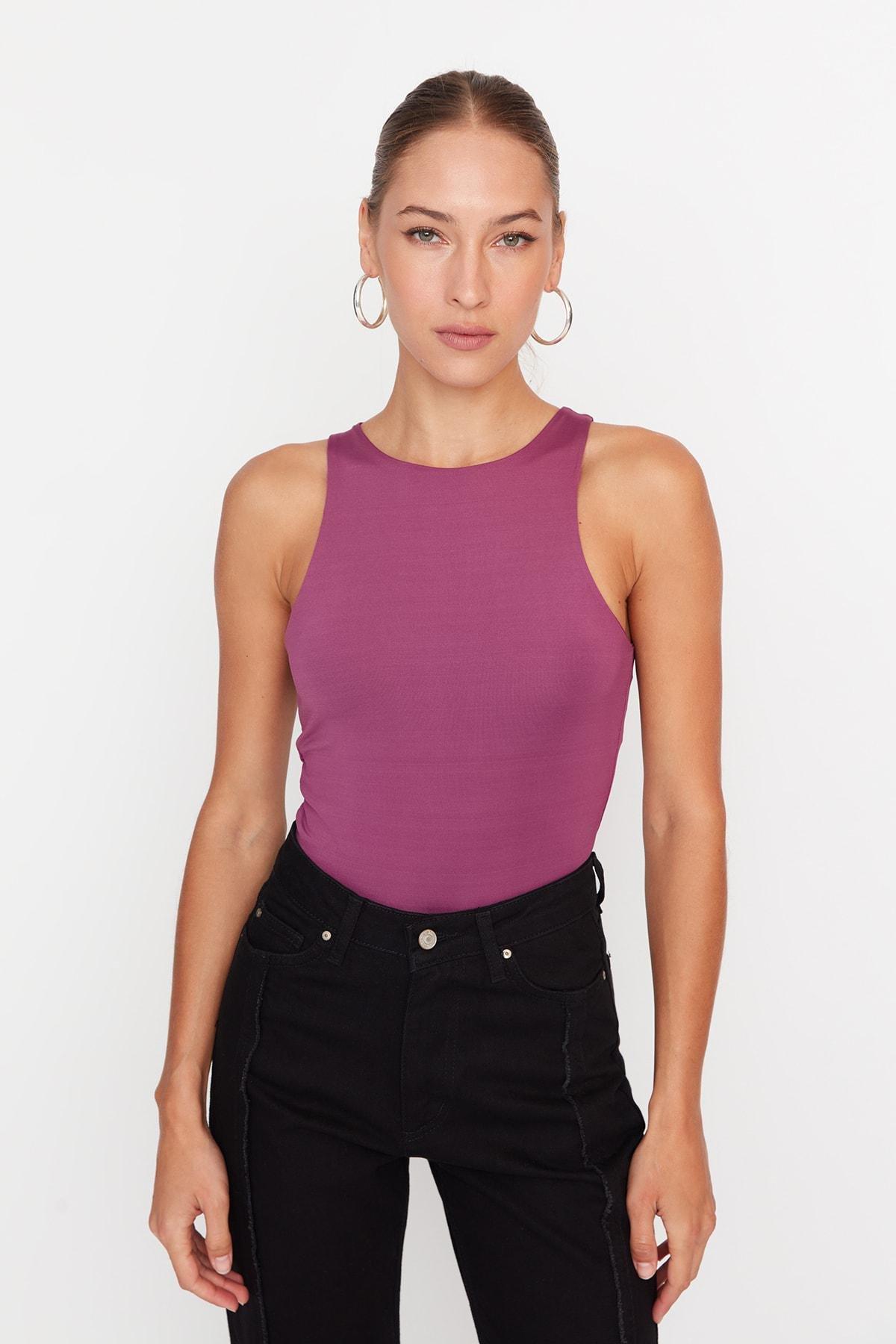 Purple Collared Knitted Tops, , large image number 1