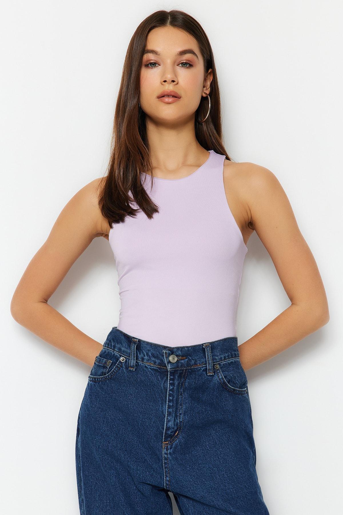 Purple Collared Knitted Tops, Purple, large image number 4