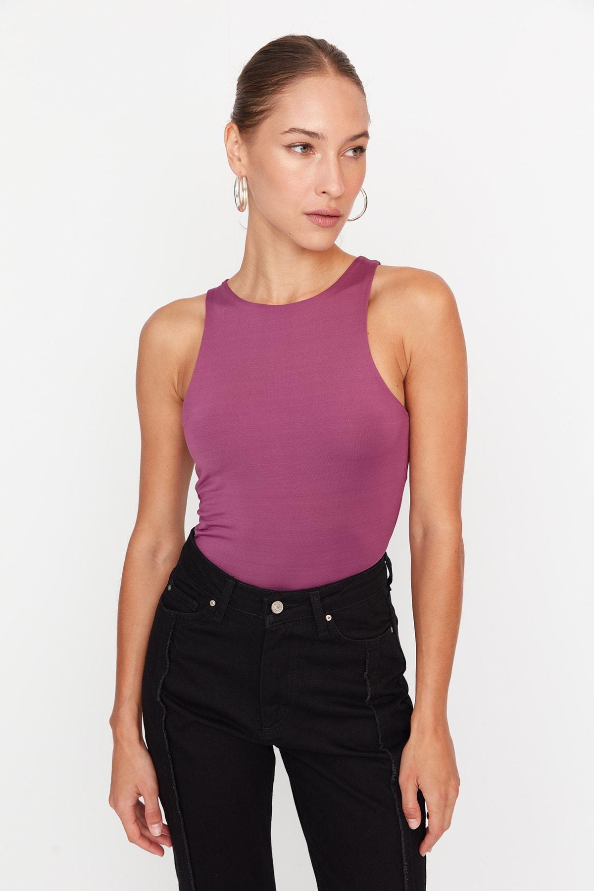 Purple Collared Knitted Tops, , large image number 5
