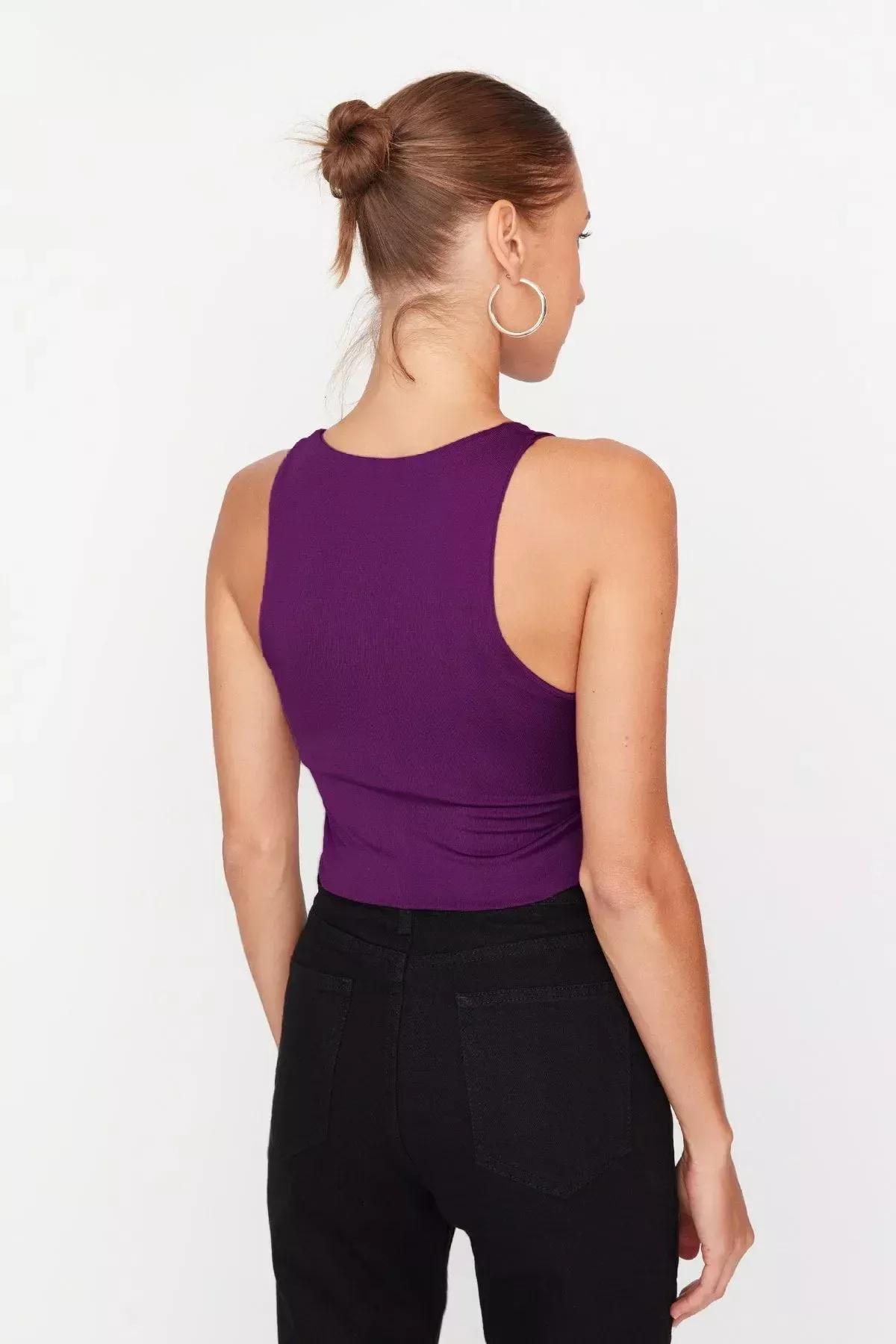 Purple Collared Knitted Tops, Purple, large image number 14