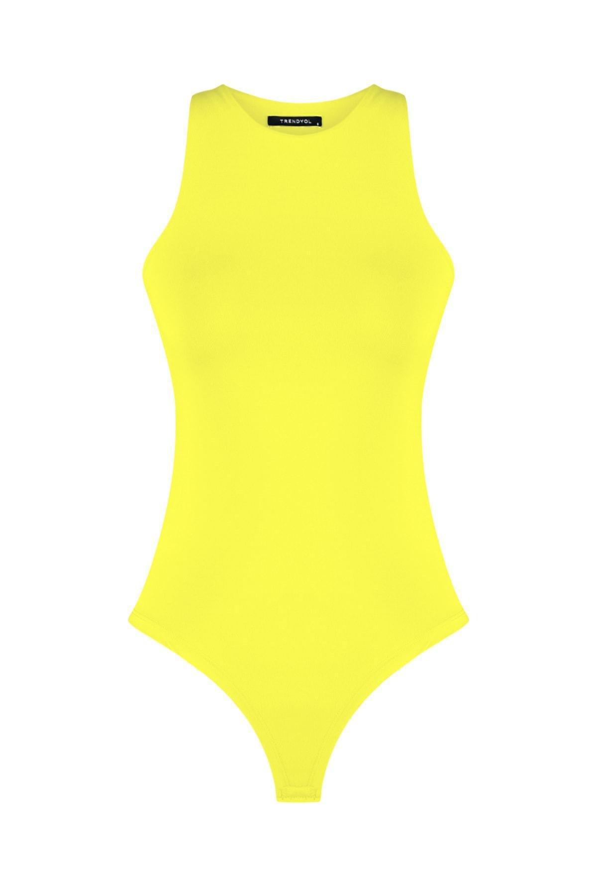 Trendyol - Yellow Slim Halterneck Bodysuit