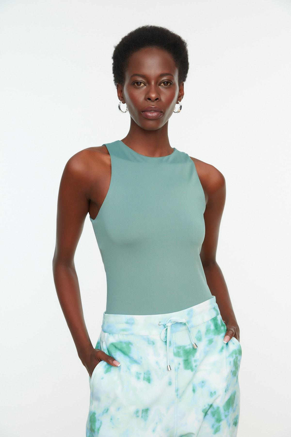 Green Collared Knitted Tops, , large image number 2