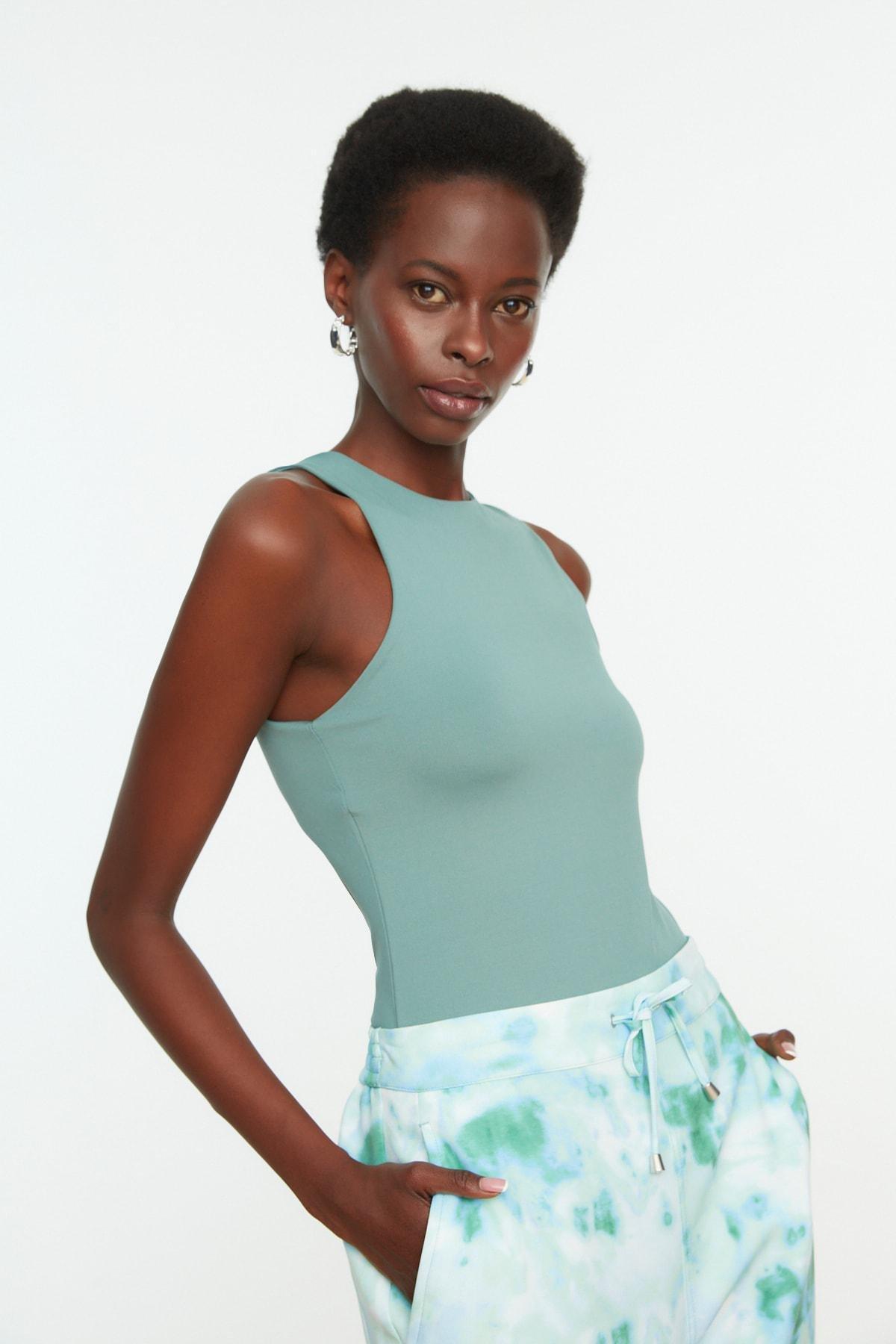 Green Collared Knitted Tops, Green, large image number 5