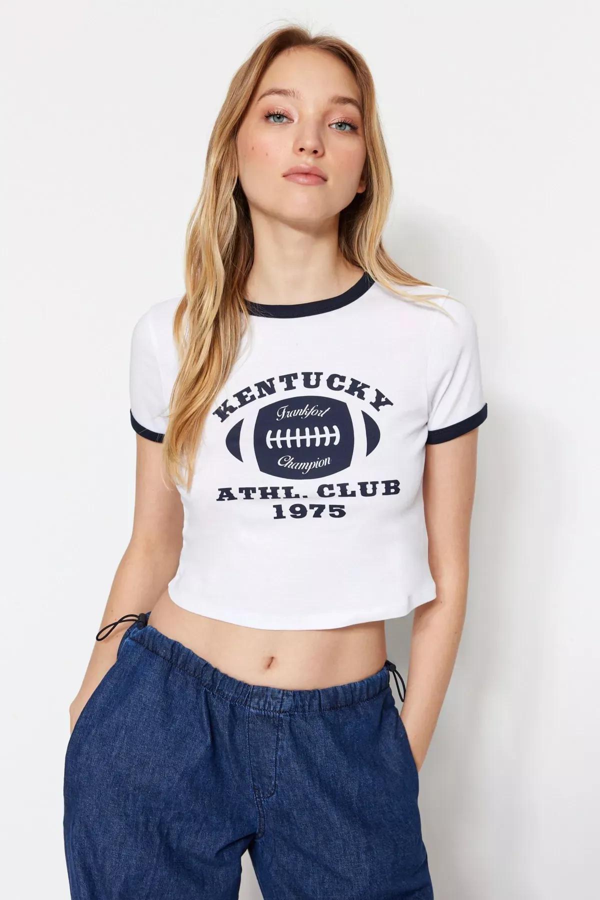 White Crew Neck Printed T-Shirt, White, large image number 1