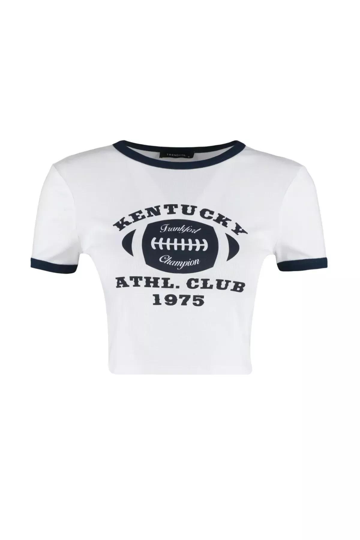 White Crew Neck Printed T-Shirt, White, large image number 5