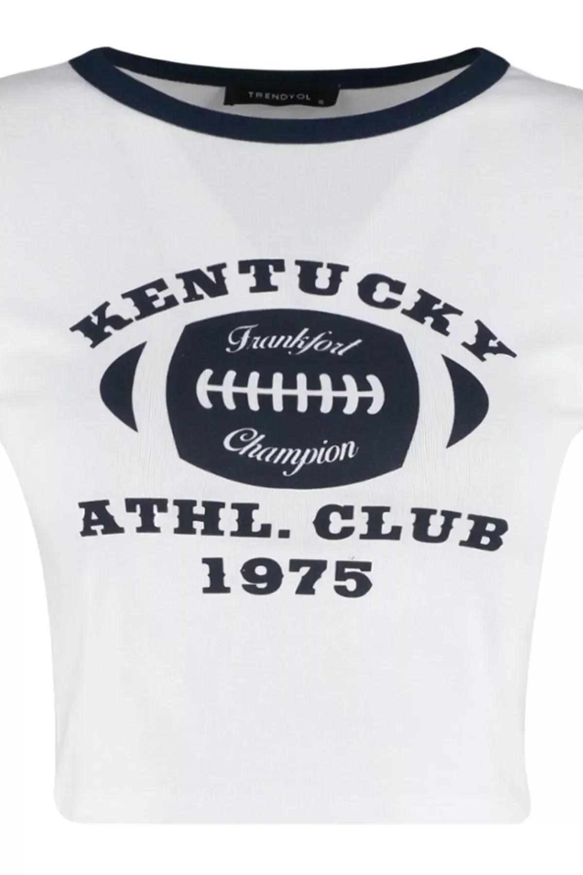 White Crew Neck Printed T-Shirt, White, large image number 6