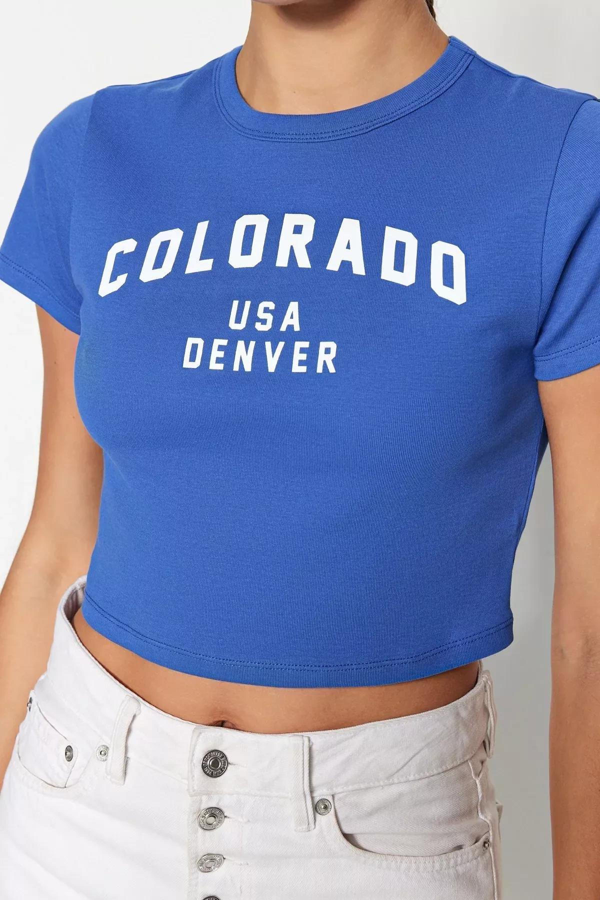 تيشيرت بقصة سليم فت مزين بطبعة، أزرق, Blue, large image number 1