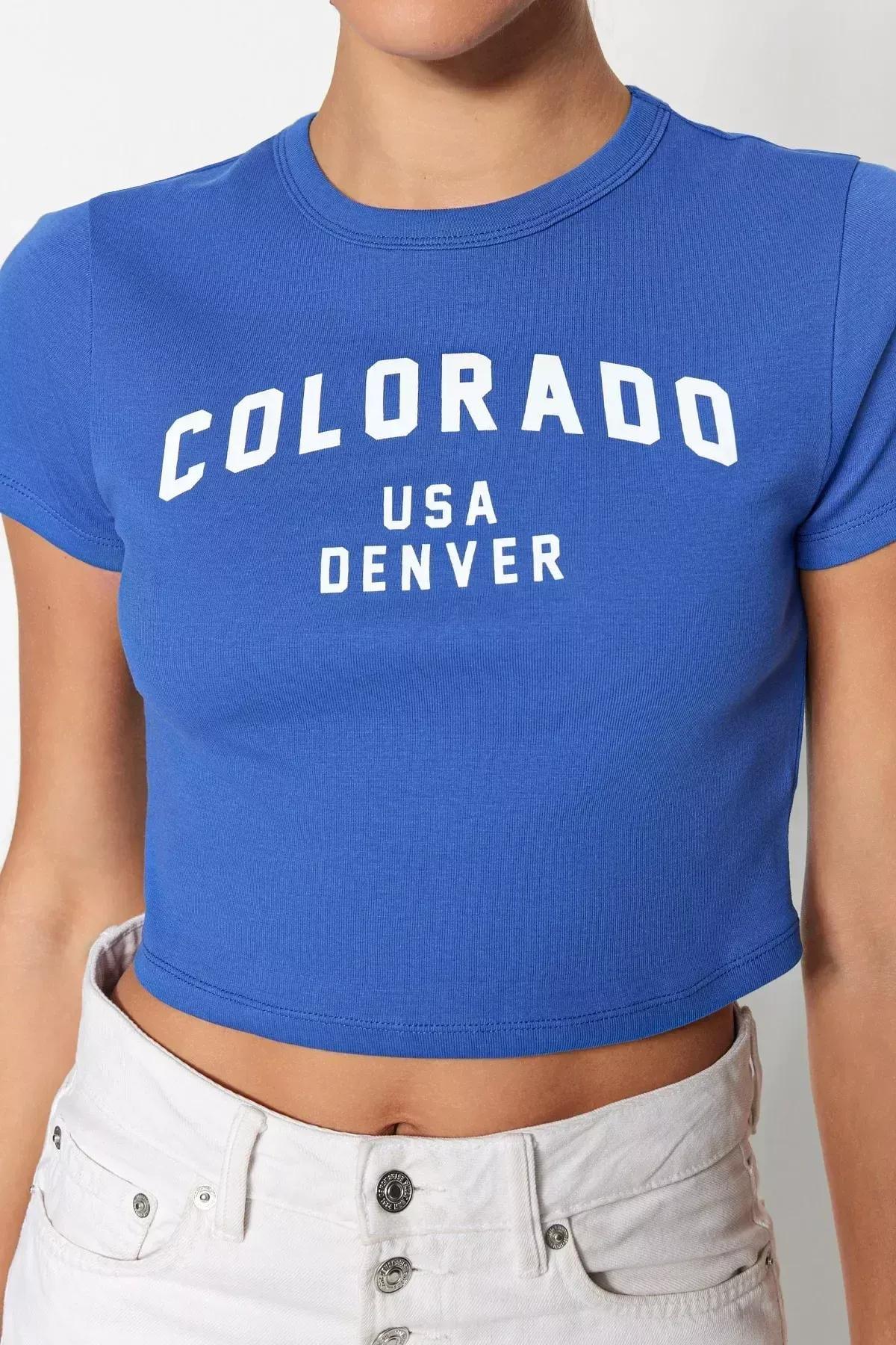 تيشيرت بقصة سليم فت مزين بطبعة، أزرق, Blue, large image number 2