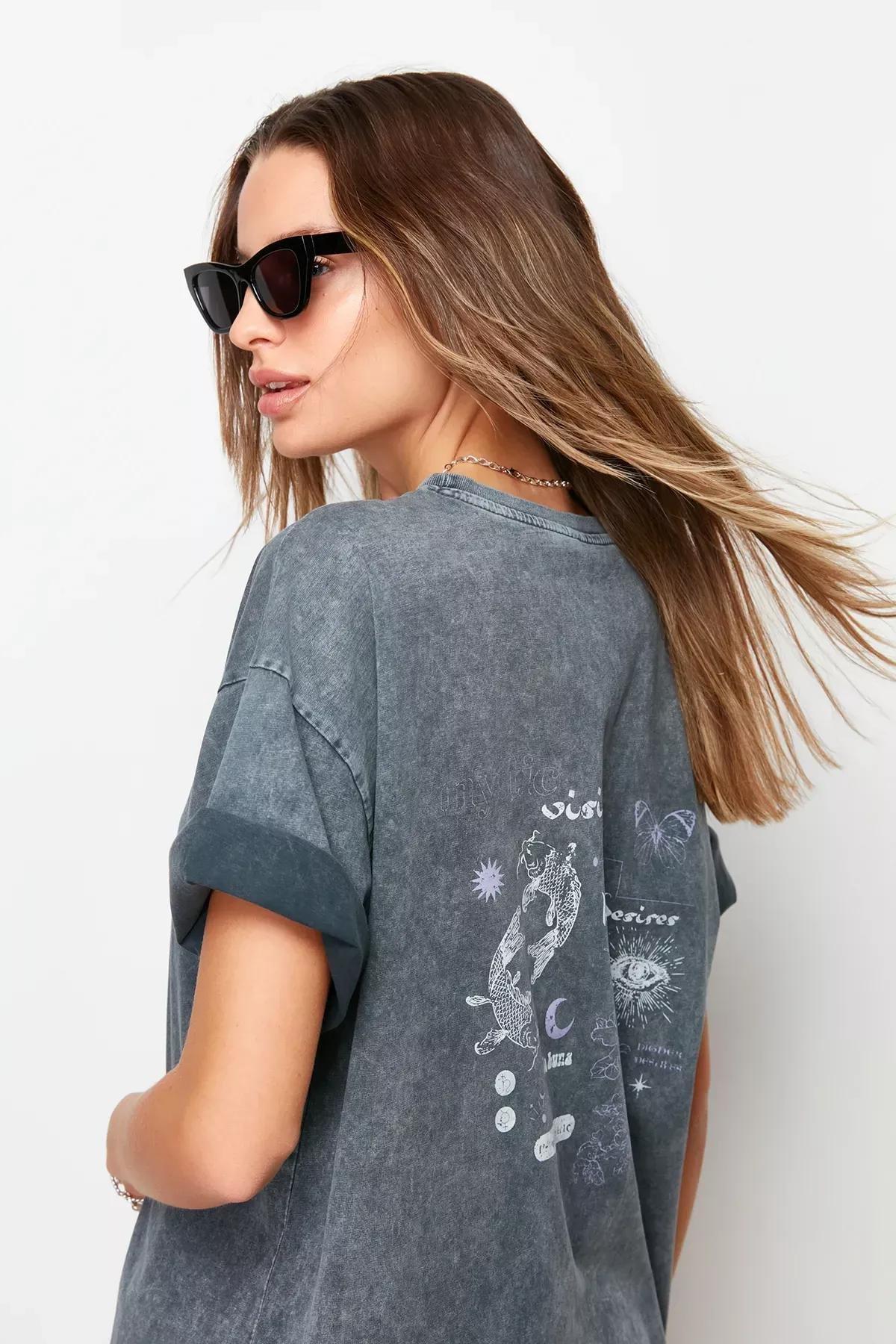 Grey Geometric T-Shirt, Black, large image number 1