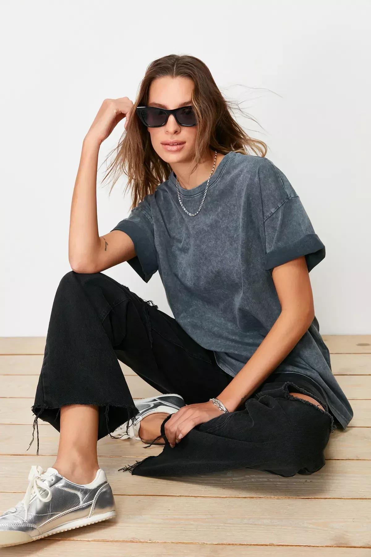 Grey Geometric T-Shirt, Black, large image number 2
