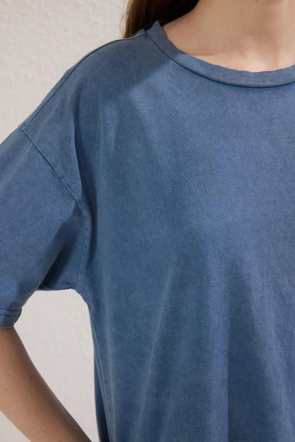Blue Crew-Neck Knitted T-Shirt, , large image number 2