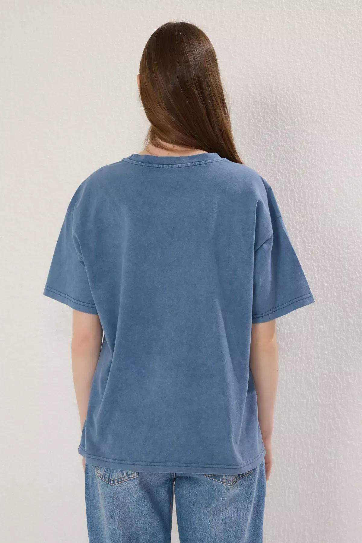Blue Crew-Neck Knitted T-Shirt, , large image number 3
