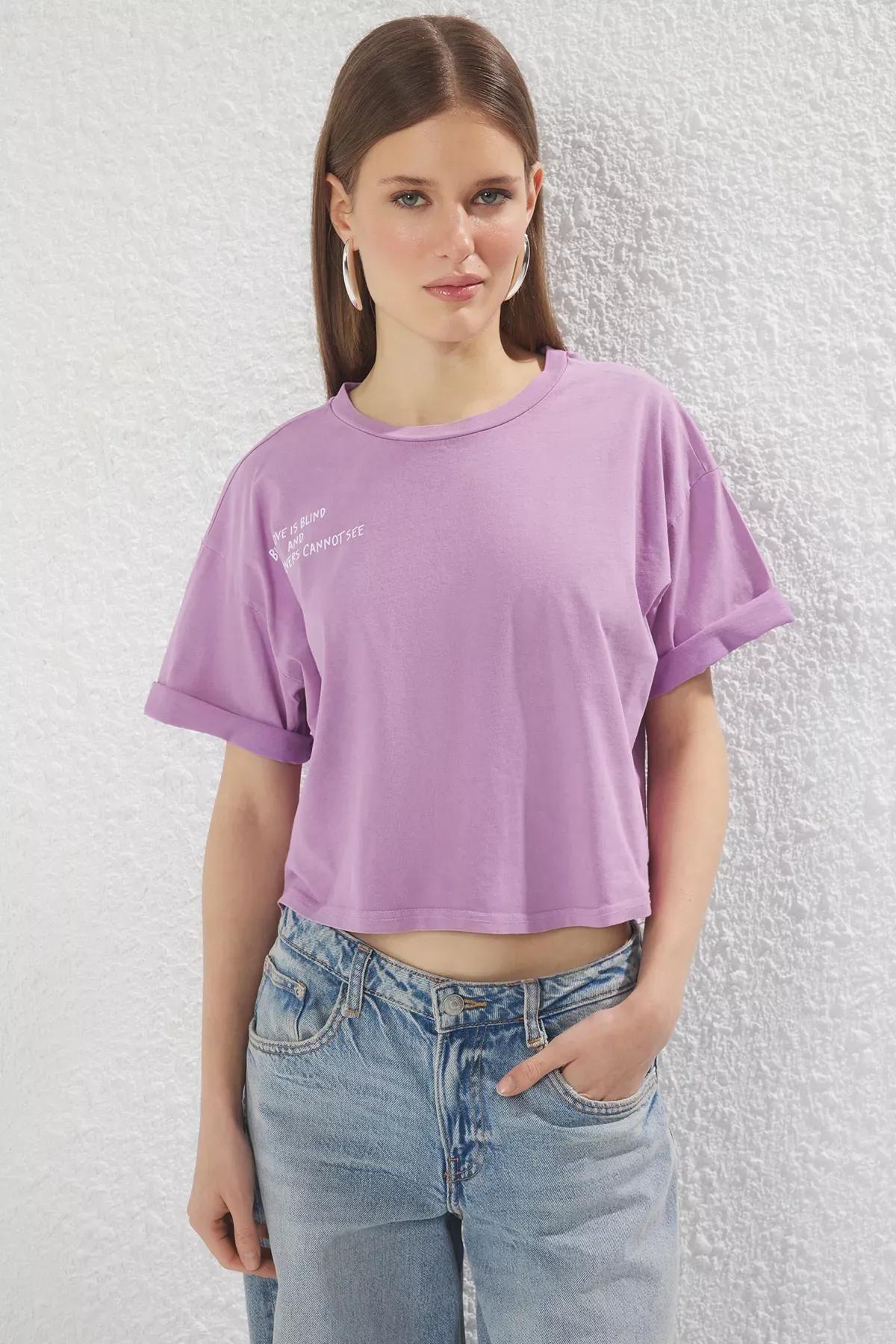 Purple Faded Printed Crop T-Shirt, , large image number 0
