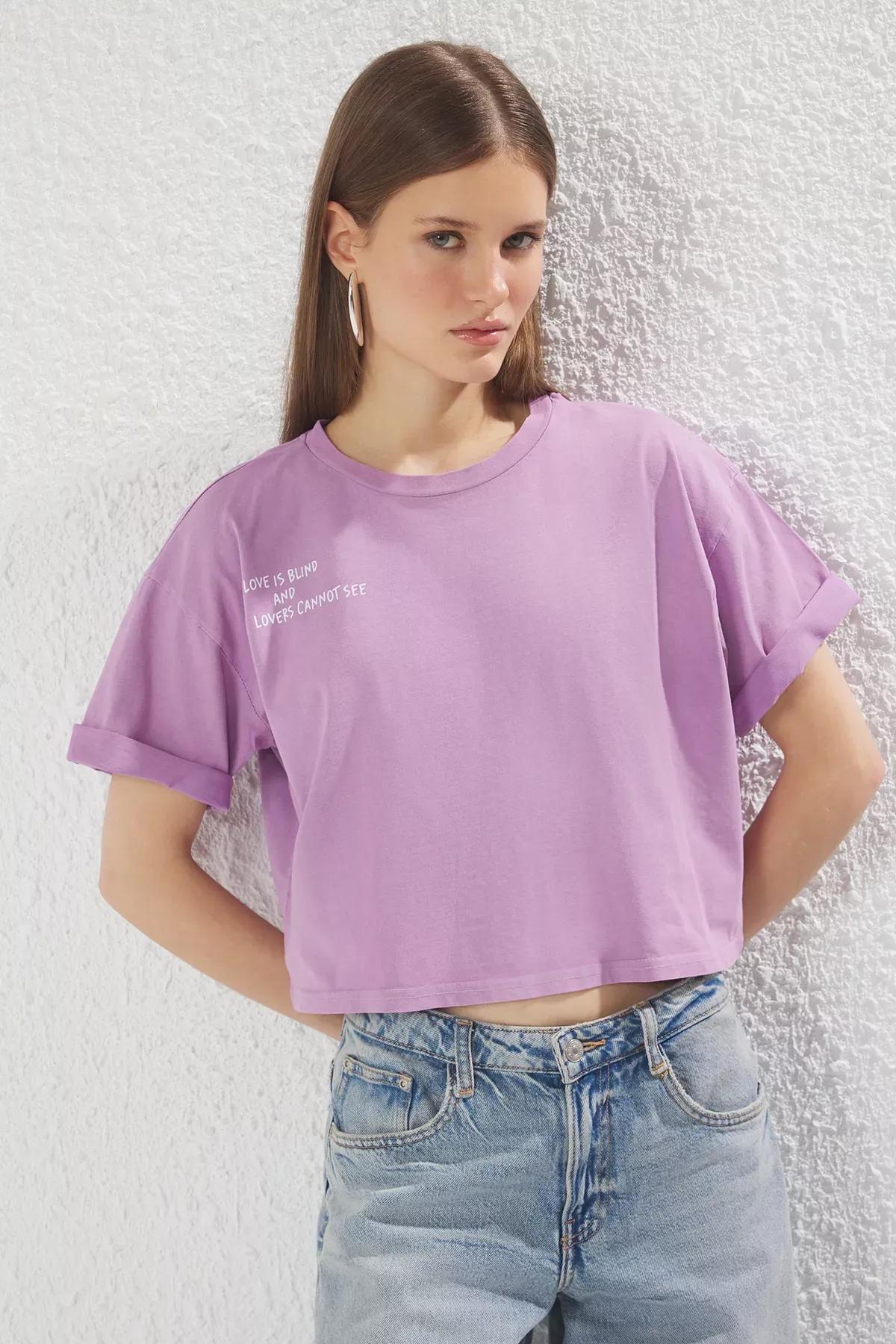 Purple Faded Printed Crop T-Shirt, , large image number 1