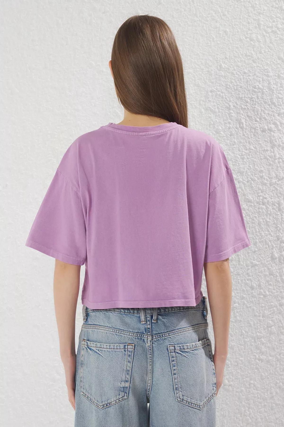 Purple Faded Printed Crop T-Shirt, , large image number 3