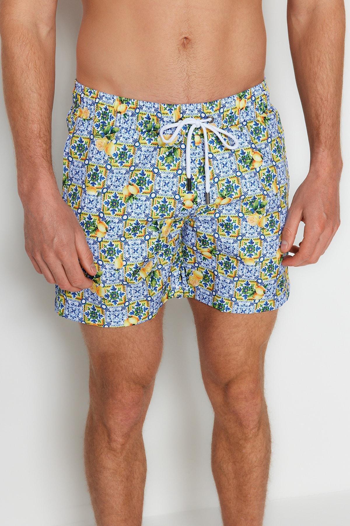 Multicolour Ethnic Swim Shorts, , large image number 0
