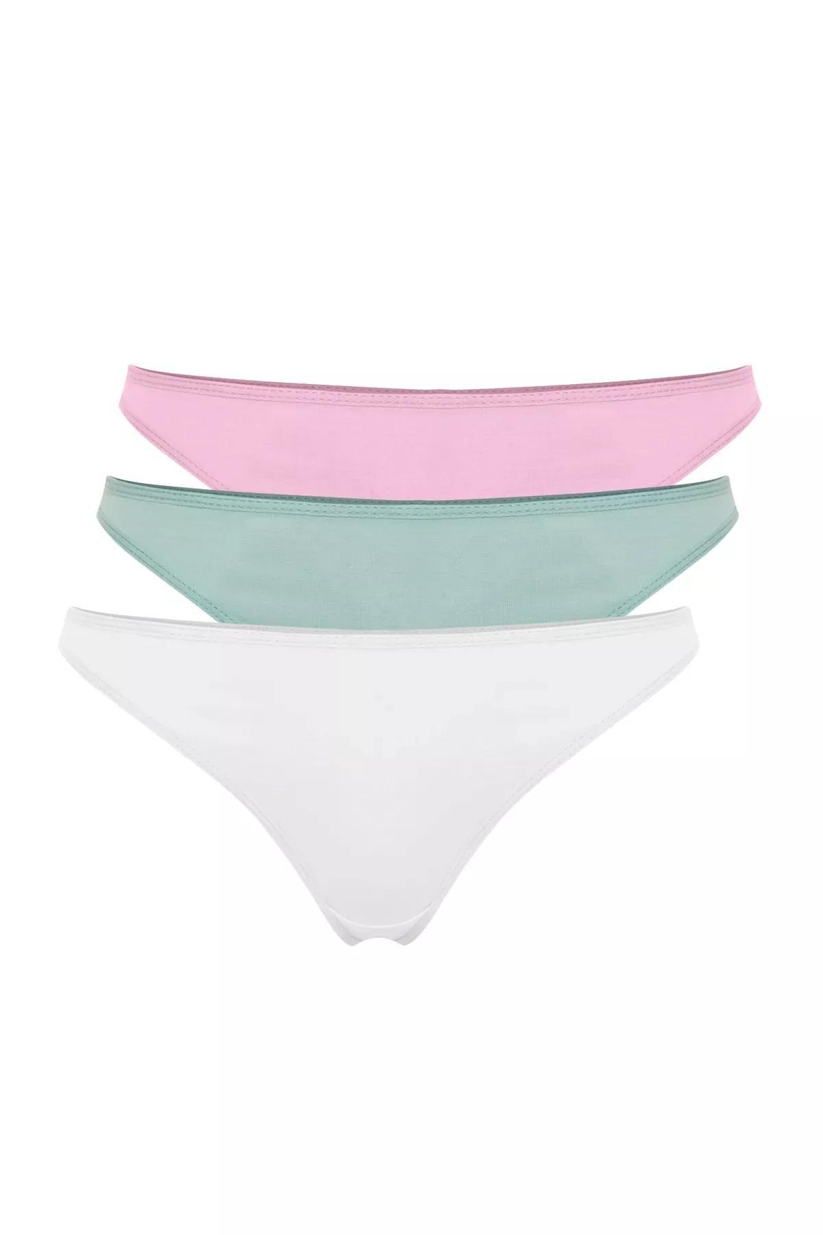 Multicolour Thong Knitted Panties, Set Of 3, Pink-Multicolor, large image number 5
