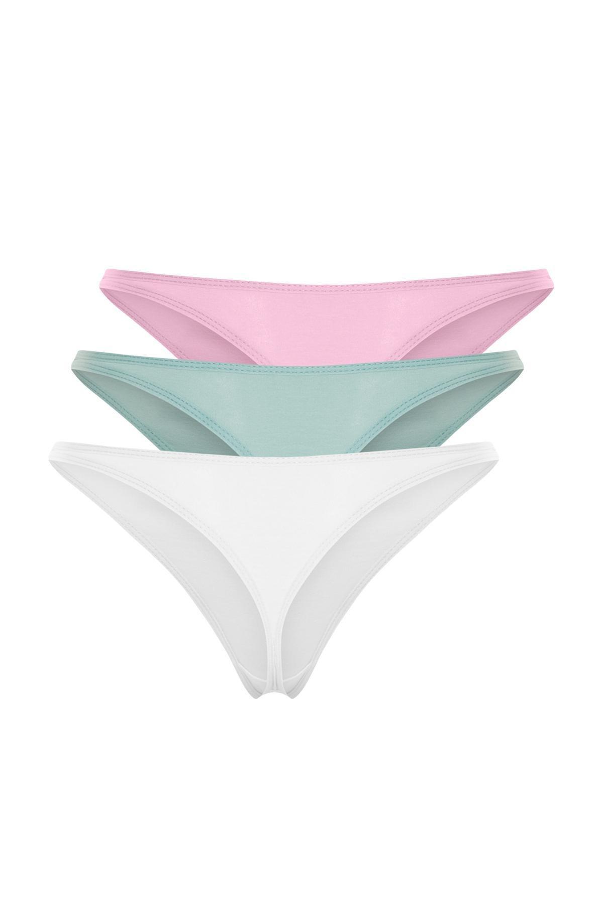 Multicolour Thong Knitted Panties, Set Of 3, , large image number 7