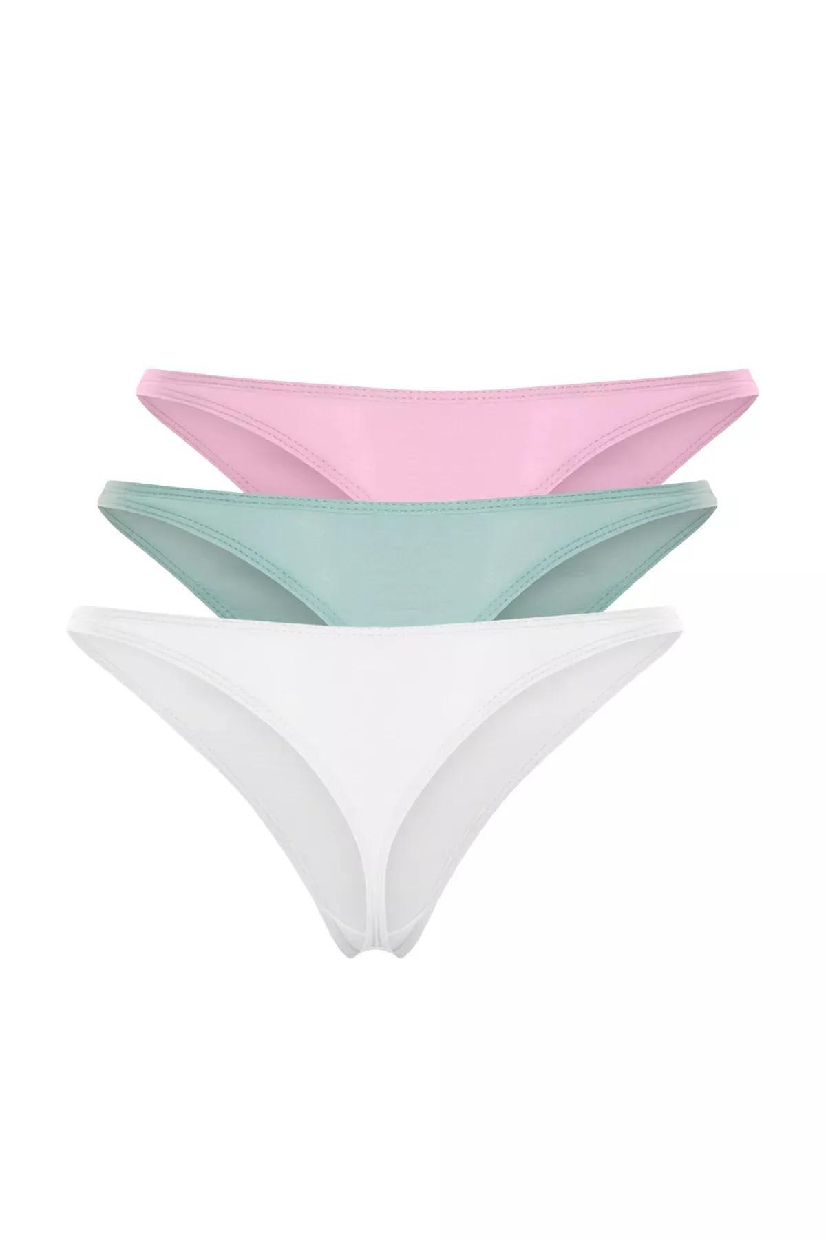 Multicolour Thong Knitted Panties, Set Of 3, Pink-Multicolor, large image number 7