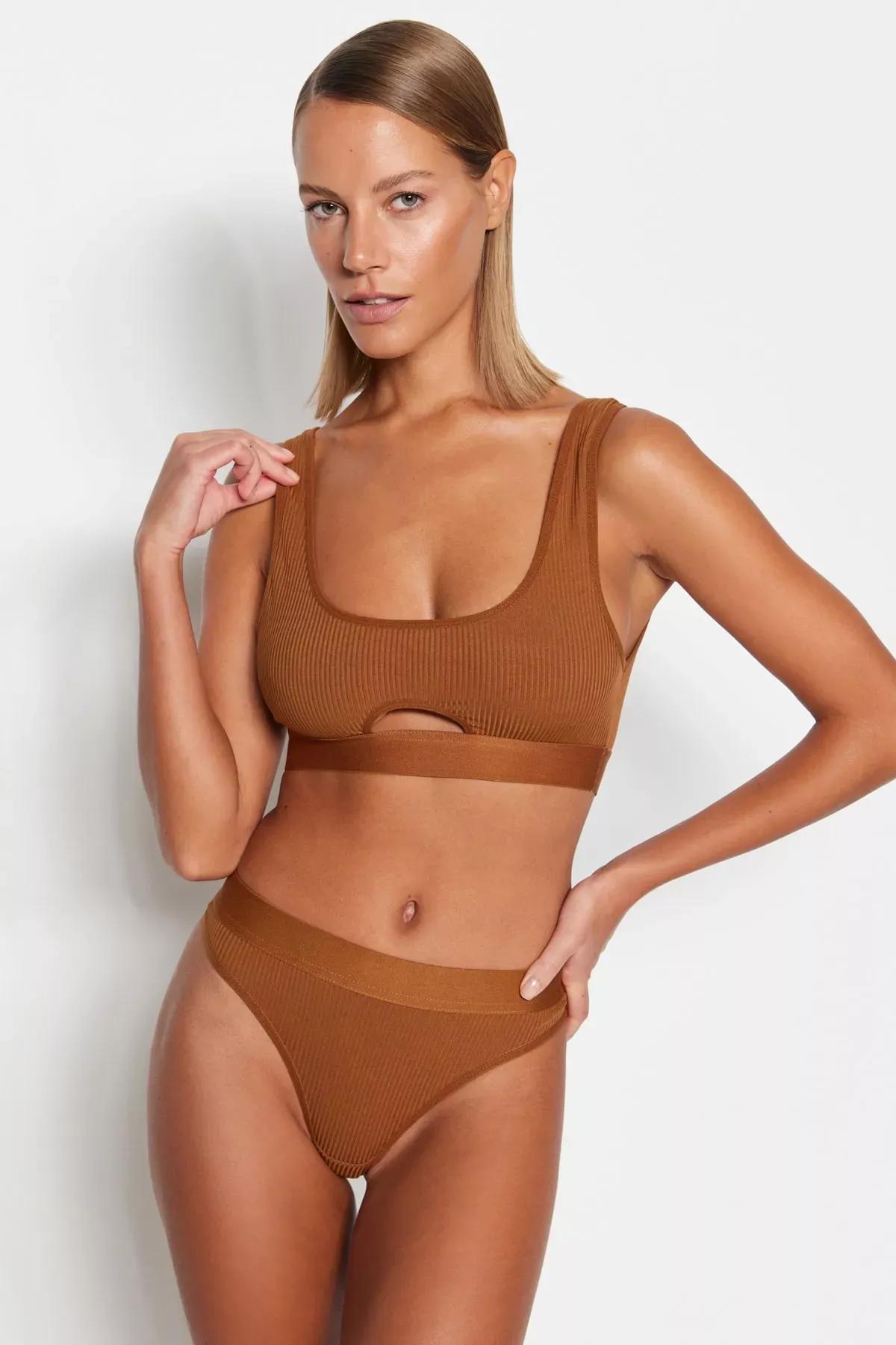 Brown Plain Underwear Co-Ord Set, Brown, large image number 1