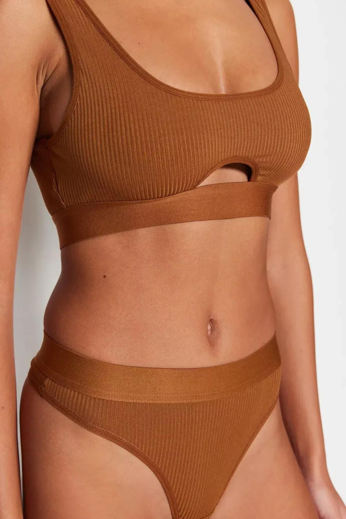 Brown Plain Underwear Co-Ord Set, Brown, large image number 2