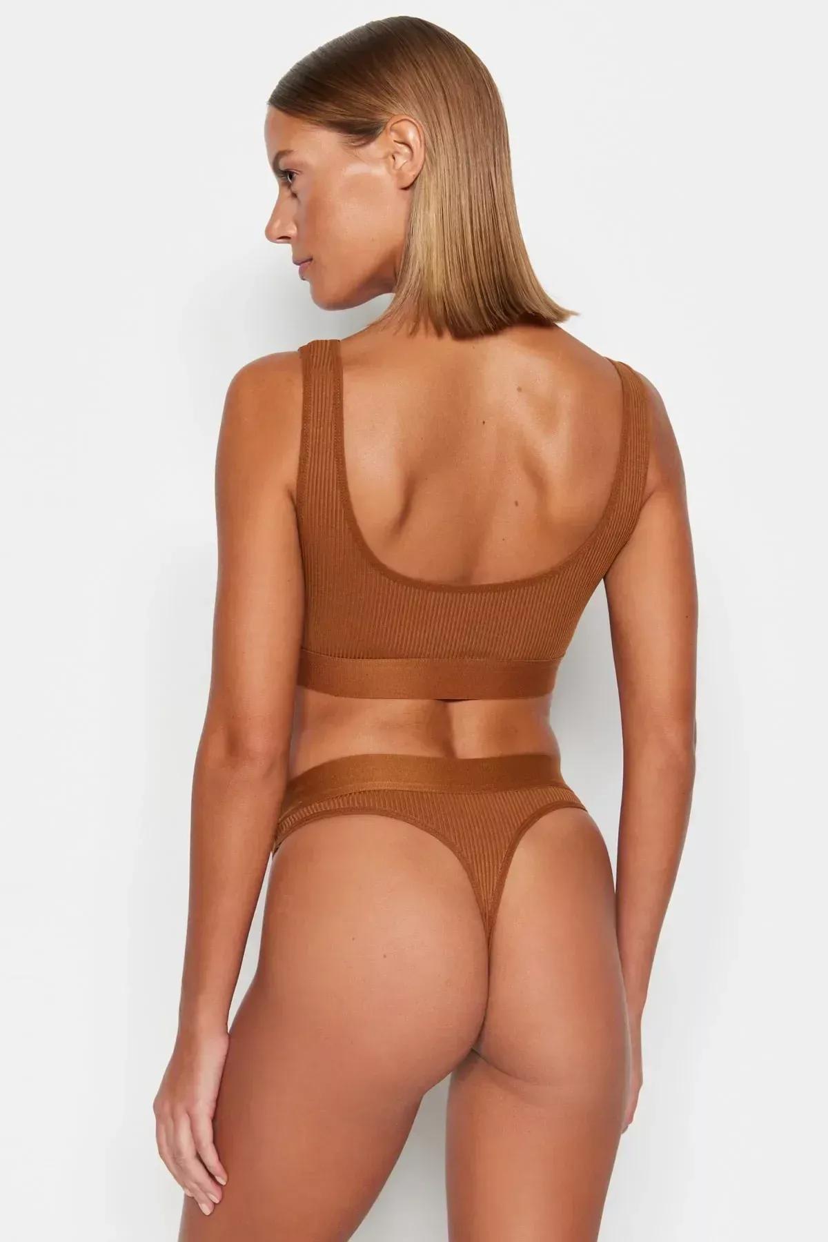 Brown Plain Underwear Co-Ord Set, Brown, large image number 4
