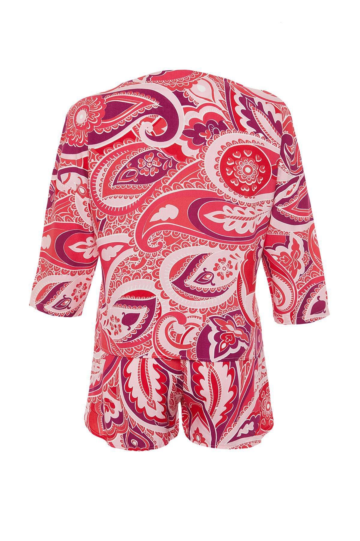 Pink Printed Tie Detailed Woven Pyjama Set, , large image number 6