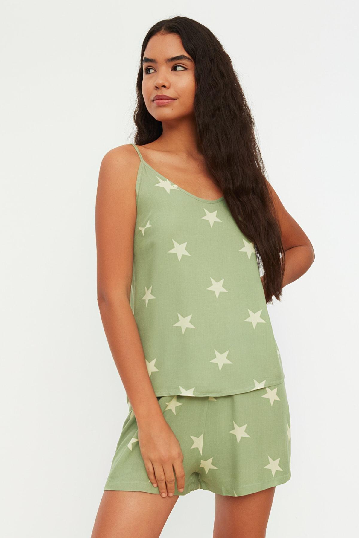 Green Printed Mid Waist Pajama Set, , large image number 0