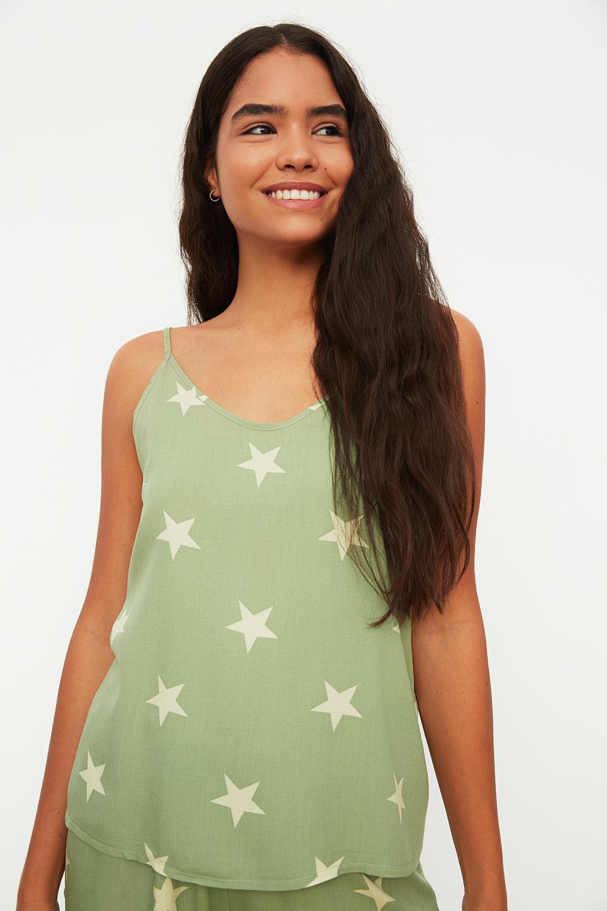 Green Printed Mid Waist Pajama Set, , large image number 2