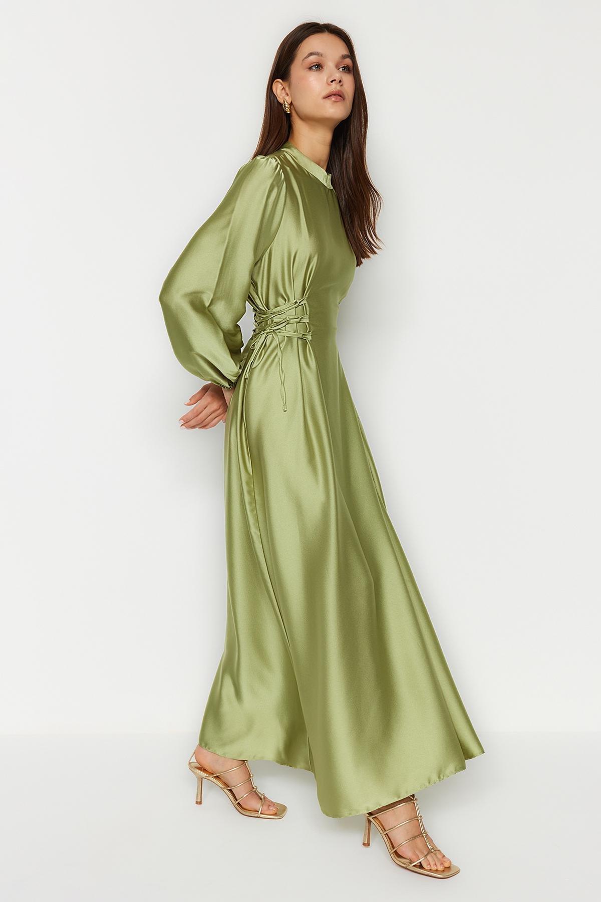 Green Fitted Satin Weave Maxi Dress, , large image number 2