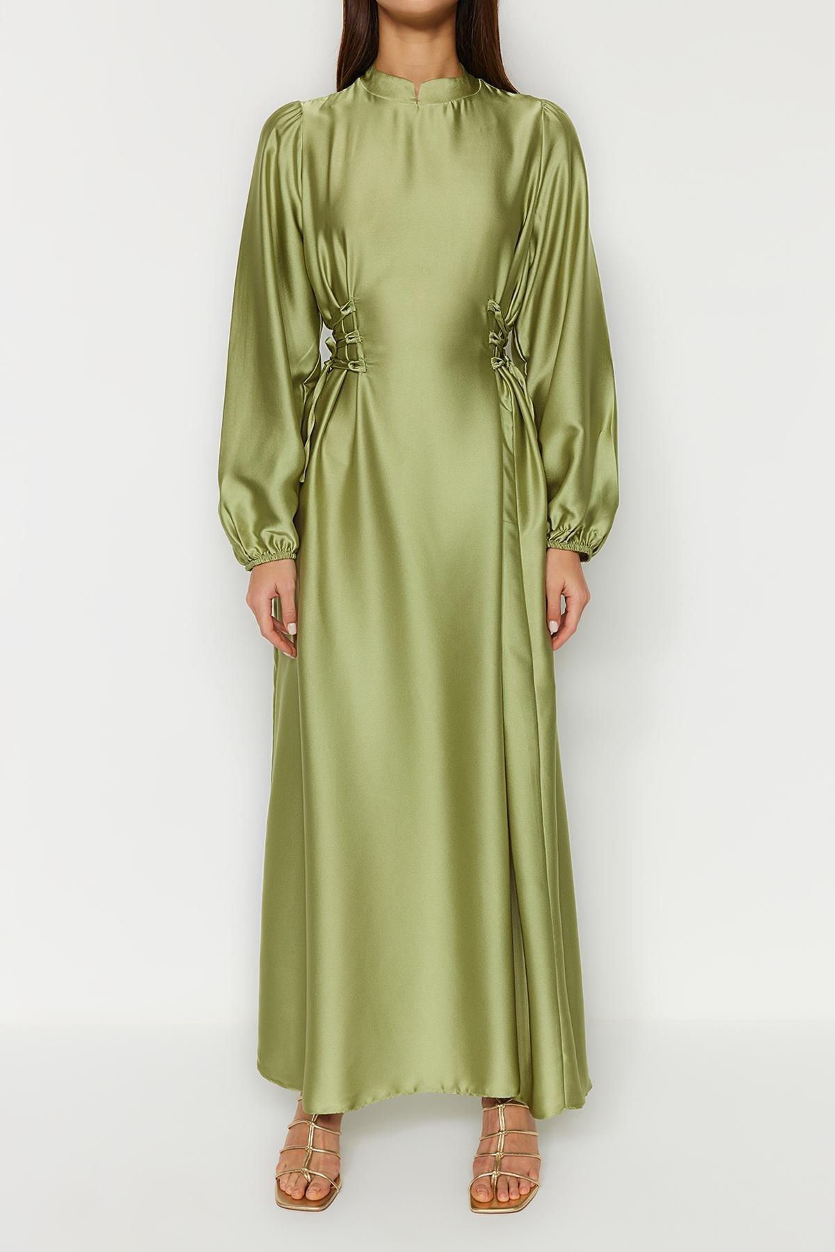Green Fitted Satin Weave Maxi Dress, , large image number 3