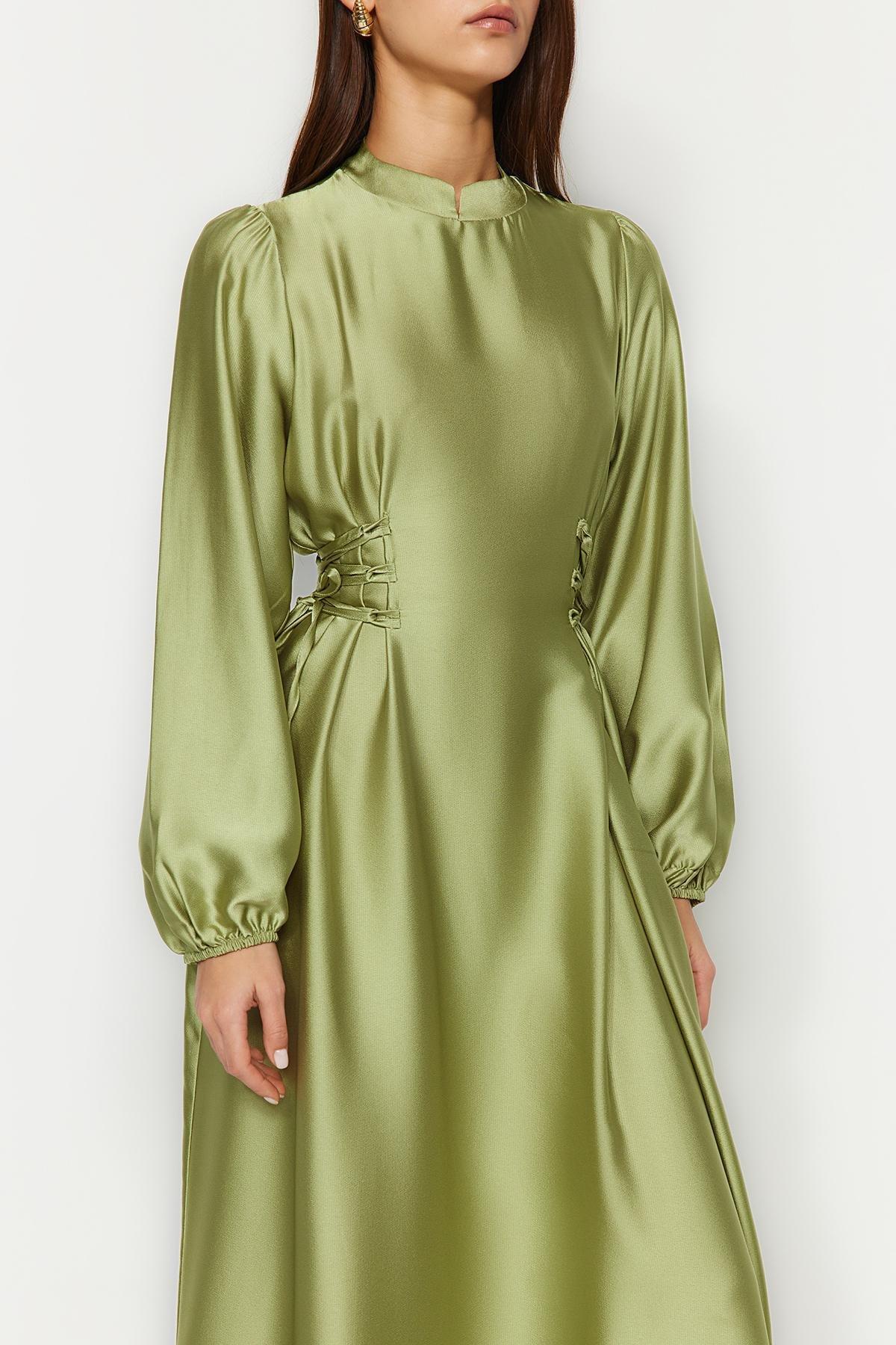 Green Fitted Satin Weave Maxi Dress, , large image number 4