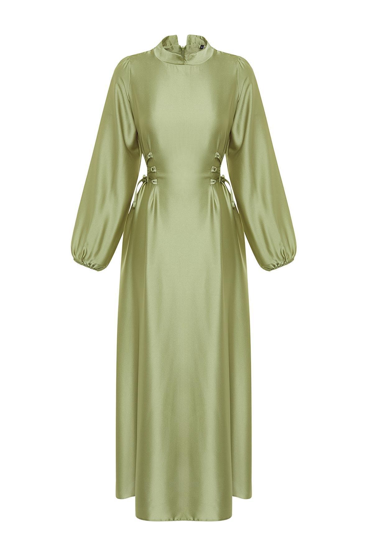 Green Fitted Satin Weave Maxi Dress, , large image number 5