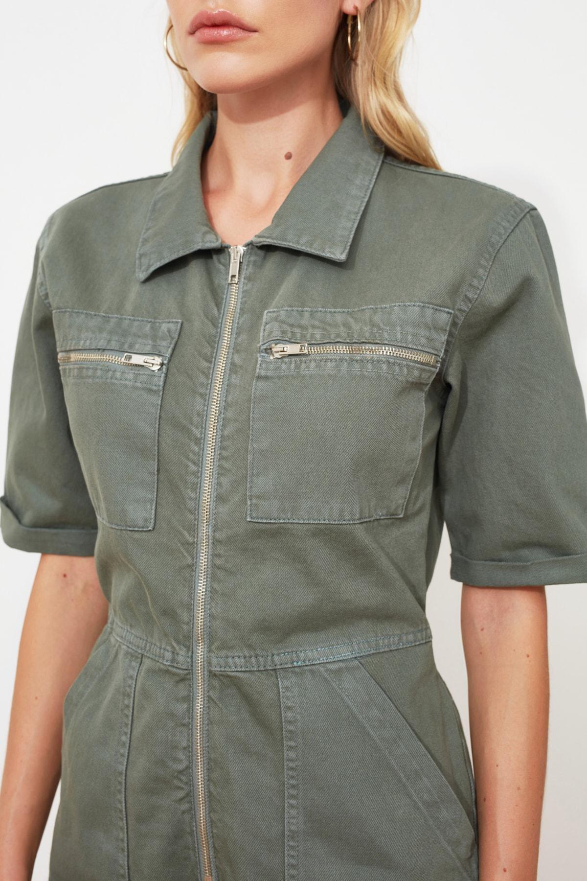 Khaki Lapel Collar Jumpsuit, , large image number 3