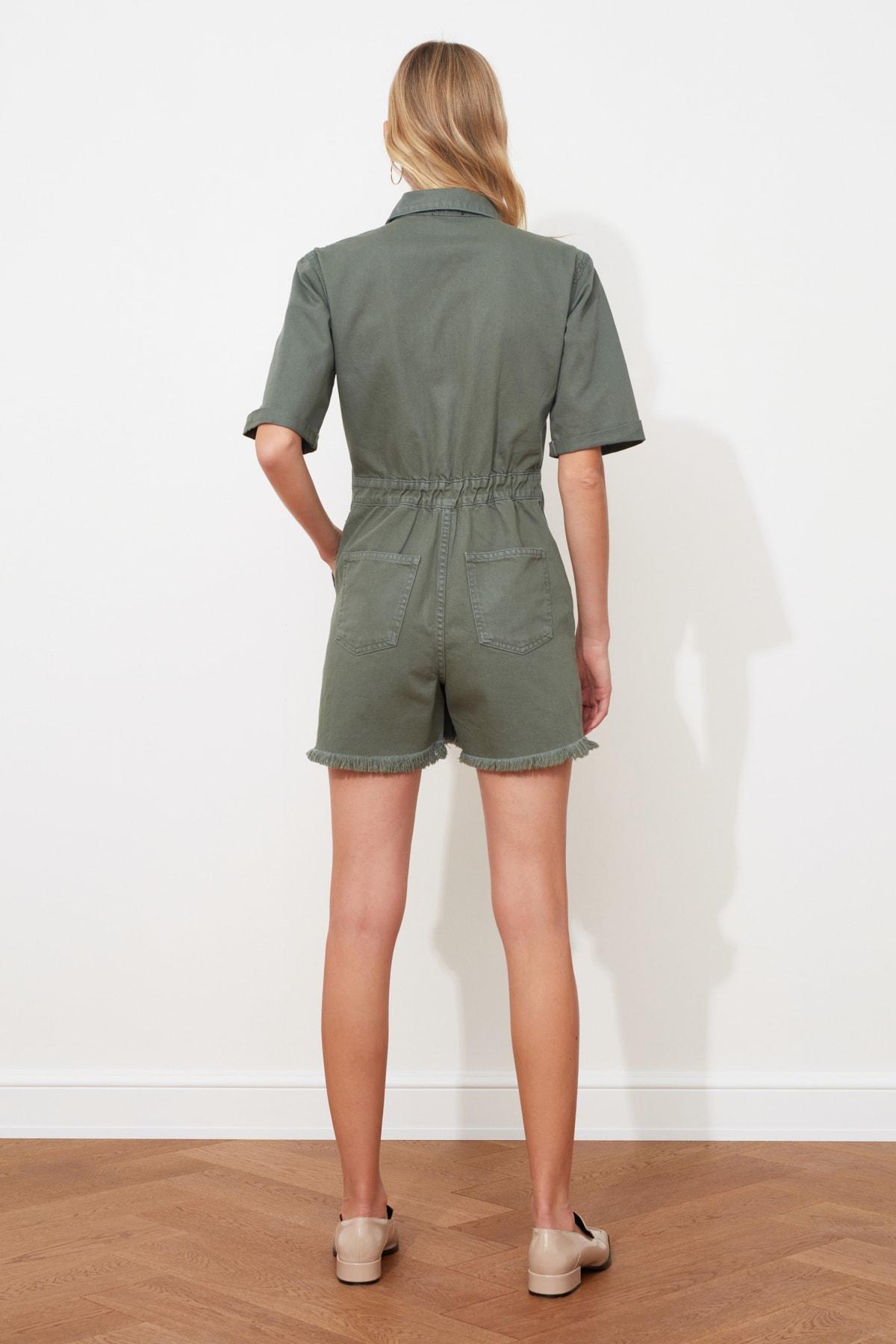 Khaki Lapel Collar Jumpsuit, , large image number 4